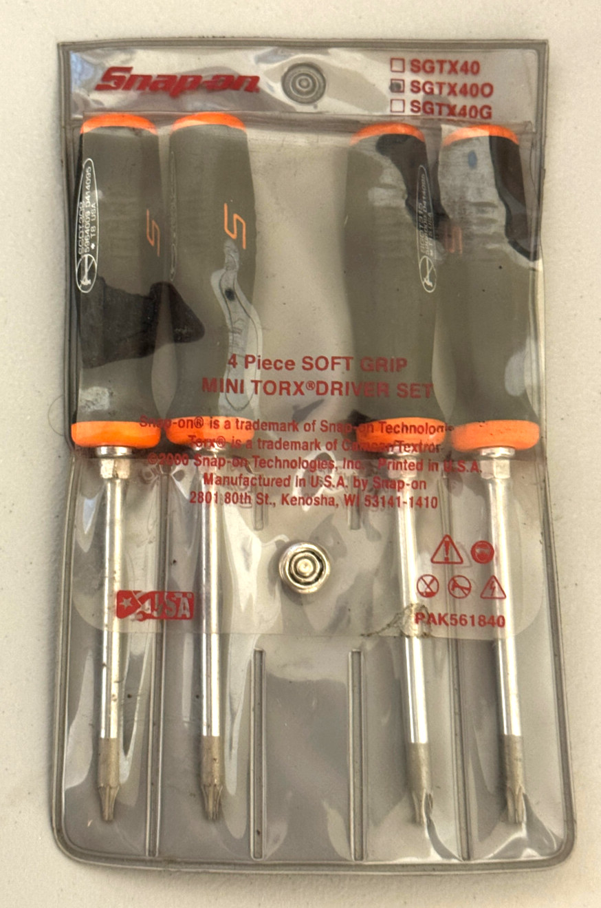 Snap-on SGTX40O Mini TORX® Soft Grip Screwdriver Set T8, T10, T15 & T20 Mint