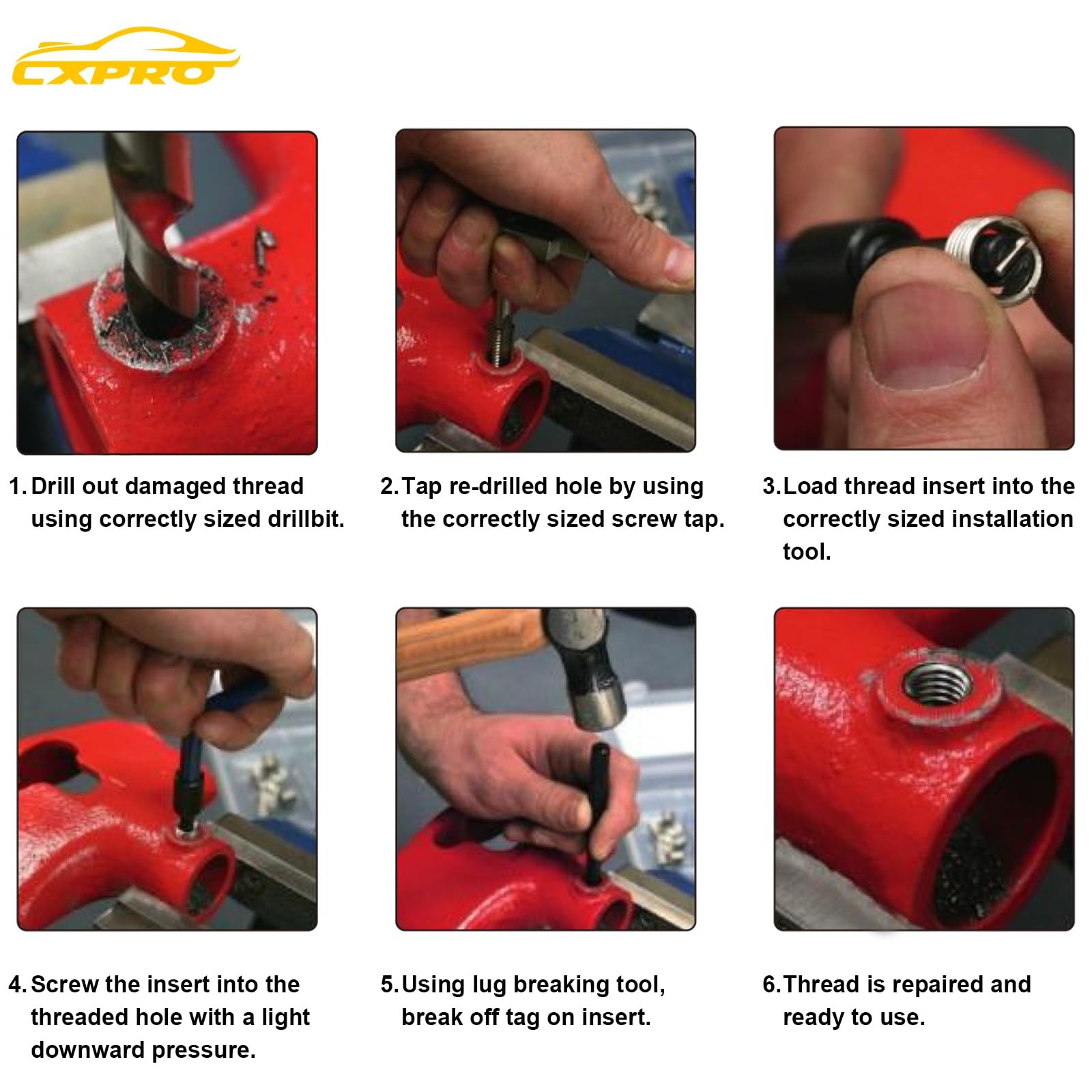 CXPRO 314Pcs Thread M5,M6,M8,M10,M12,1/4″,5/16″,3/8″,7/16″,and 1/2″, Red Blue