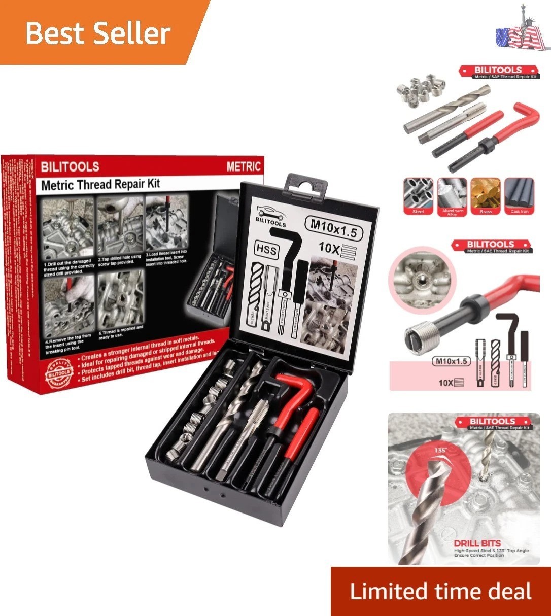Efficient M10x1.5 Thread Repair Set – HSS Drill, Inserts & Tools Organized Case