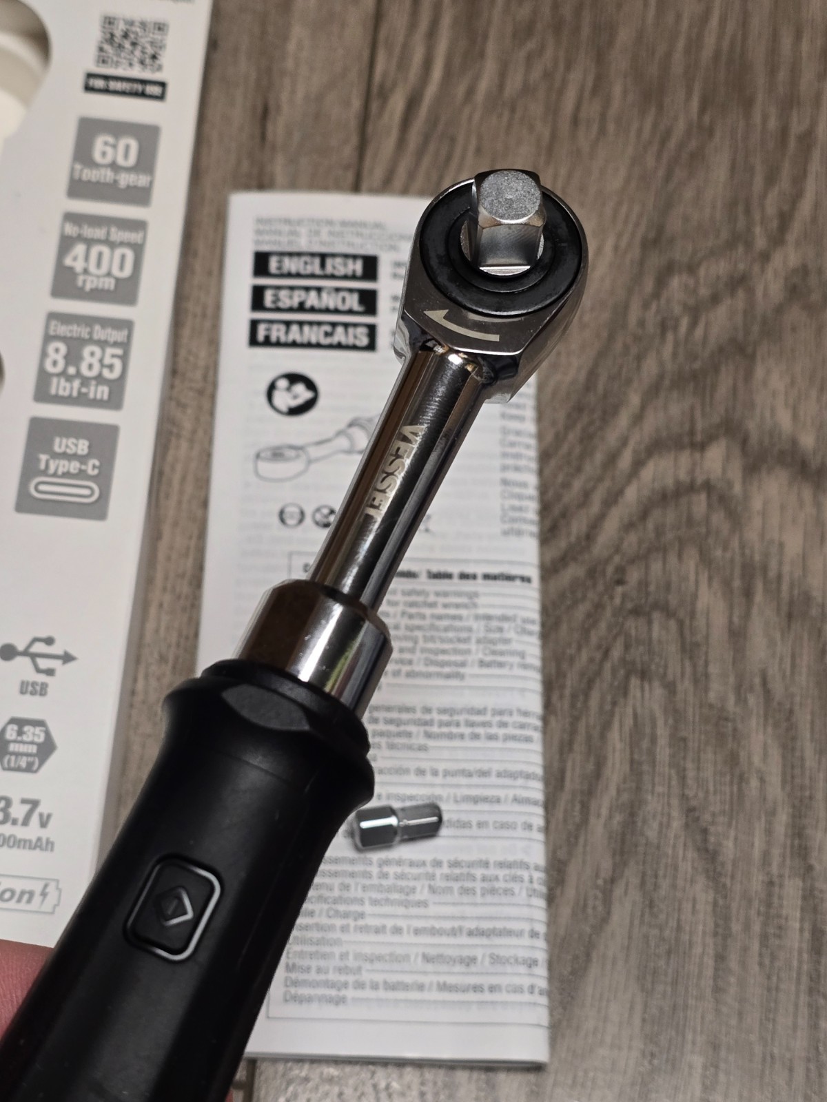 New Vessel E-Assist 1/4 Hex Cordless Ratchet w/1/4″ & 3/8″ dr Adapters #400ER2U