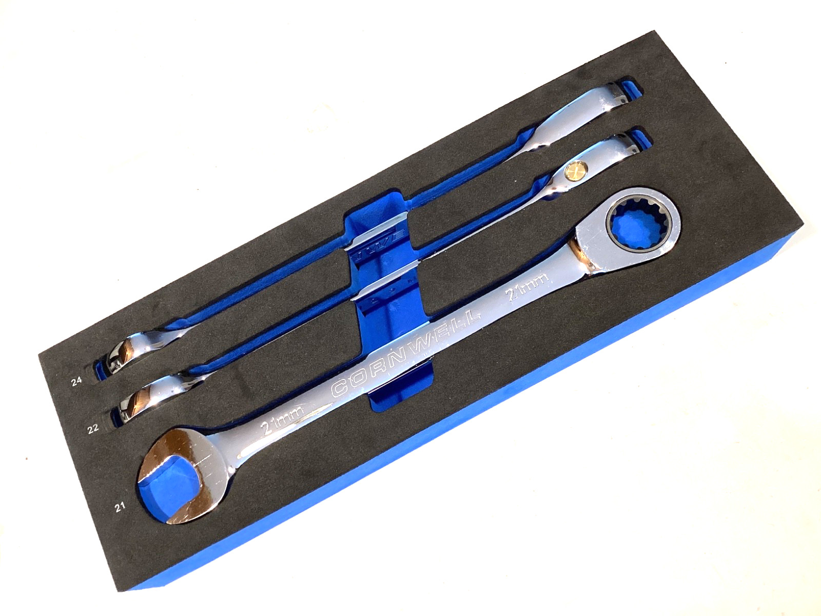 Cornwell Tools 3 Piece Metric Ratcheting Combo Wrench Set Foam Tray CRW3MSB MINT