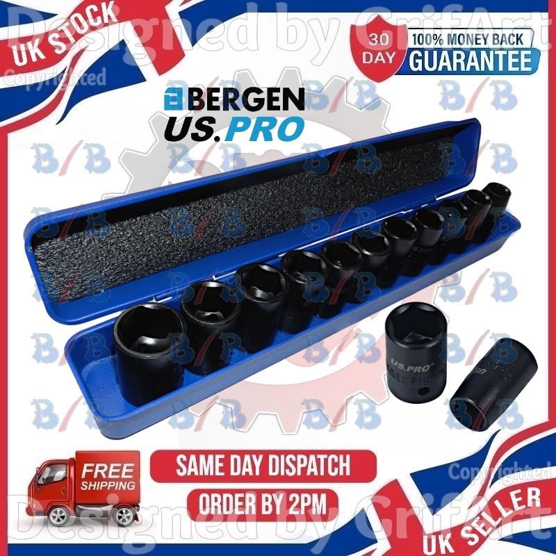 US PRO 11PC 1/2″ SQUARE DRIVE 6 POINT METRIC SHALLOW IMPACT SOCKET SET 10MM-21MM