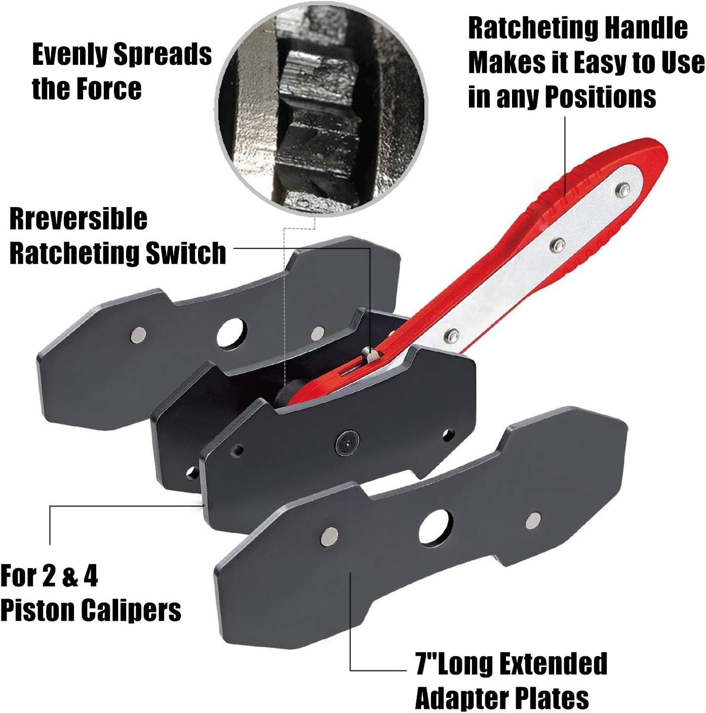 360-Degree Brake Caliper Tool with Extra Spreading Plates for Piston Systems