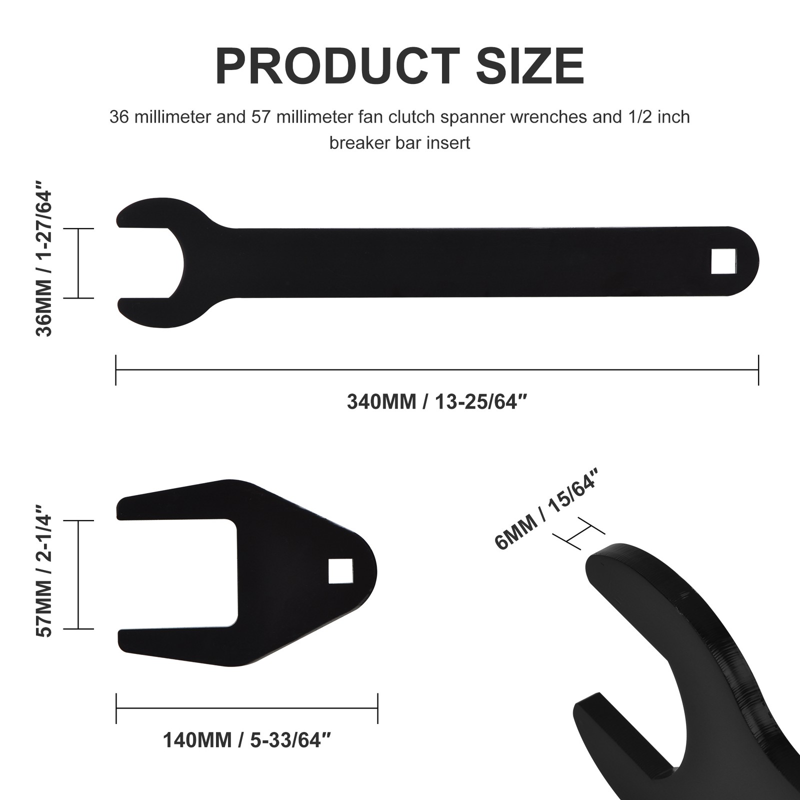 2PCS Fan Clutch Wrench Set 36mm 57mm For Ford Vehicles w/ 1/2″ square Drive Hole
