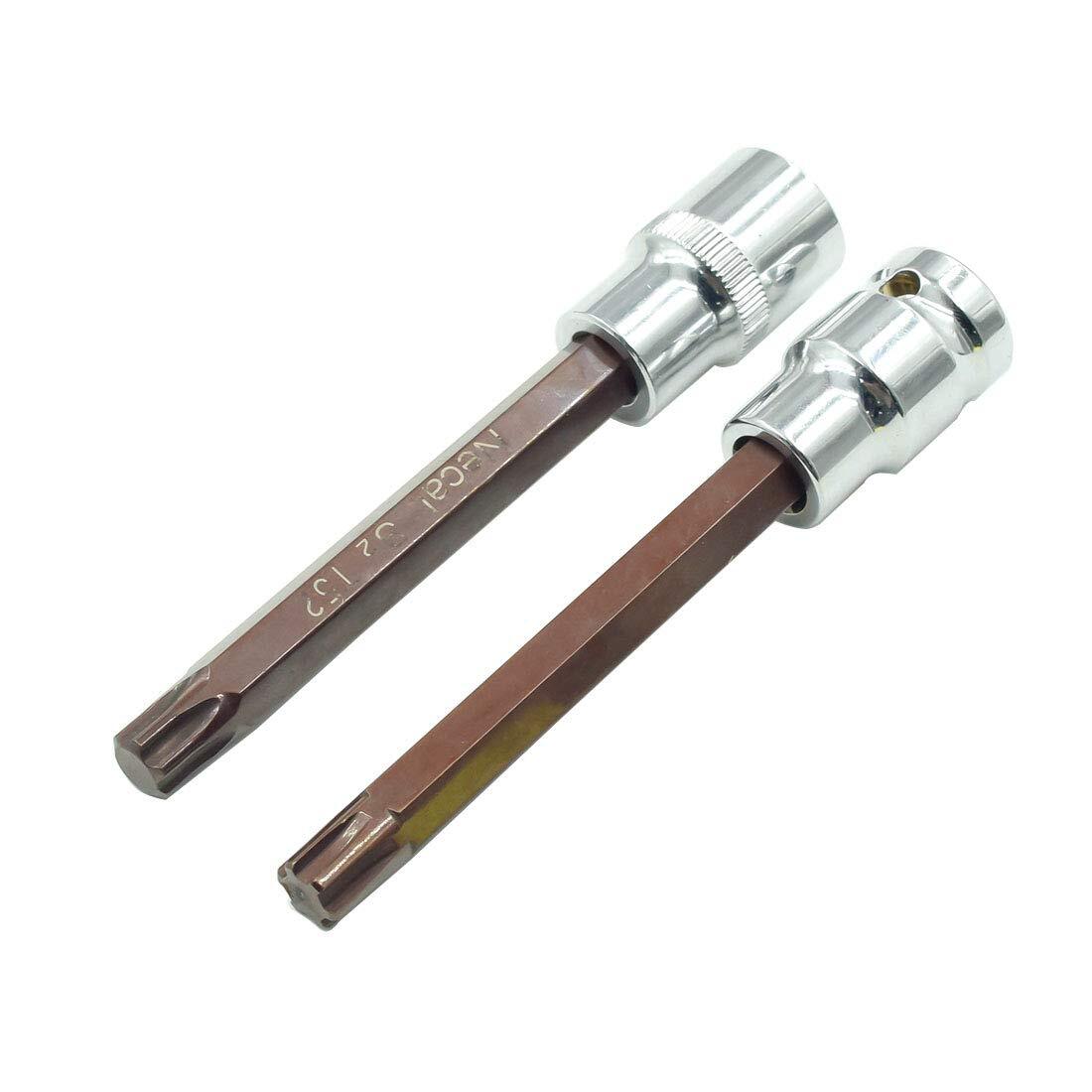2pcs T52 Torx Socket S2 Steel 125mm Length1/2″ Dri