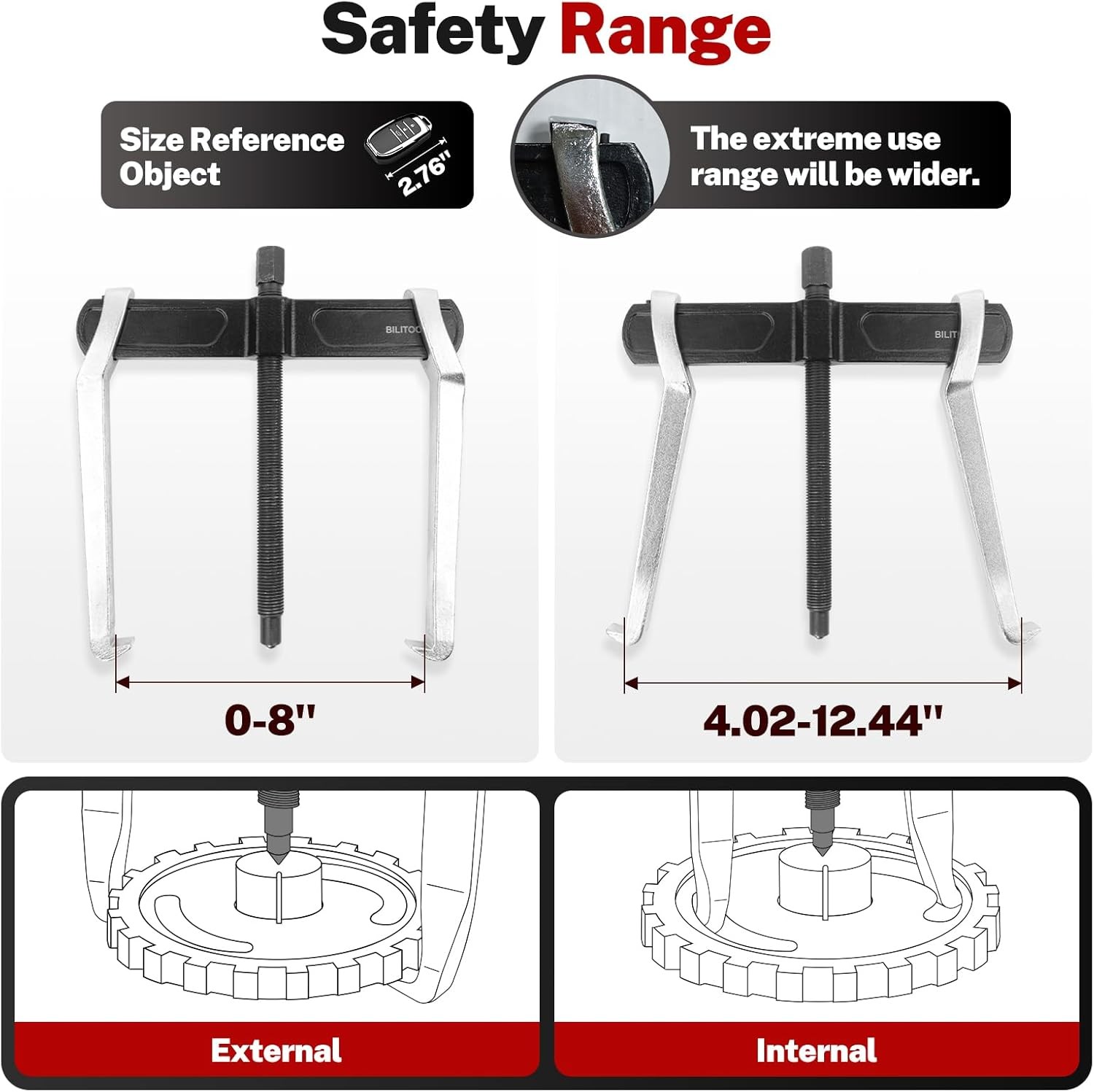 10″ 2-Jaw Gear Puller, Internal External for Removal of Pulleys Flywheels Bearin