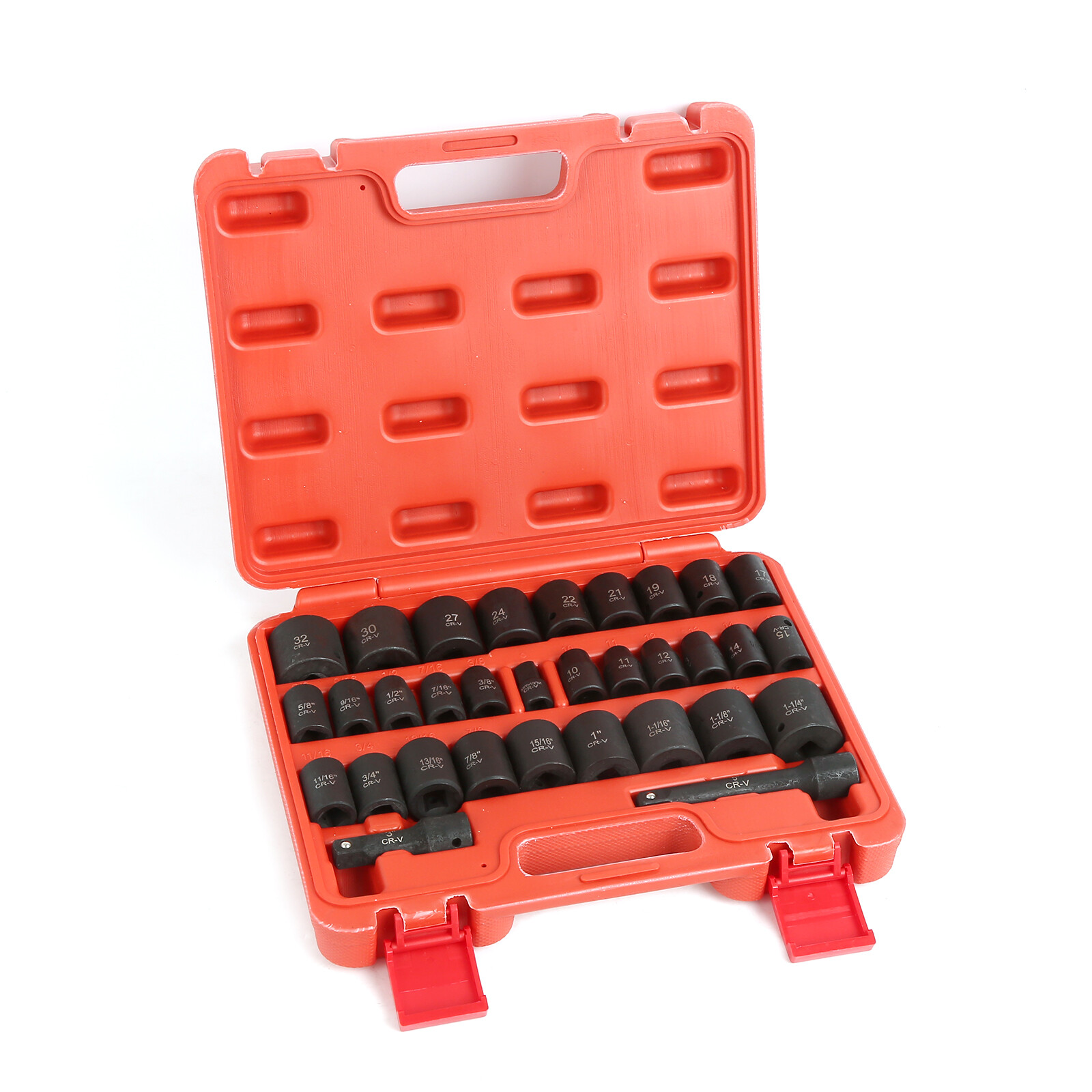 32pc 1/2″ Drive Master Impact Shallow Socket Set, SAE 3/8″-1-1/4″,Metric 10-32mm