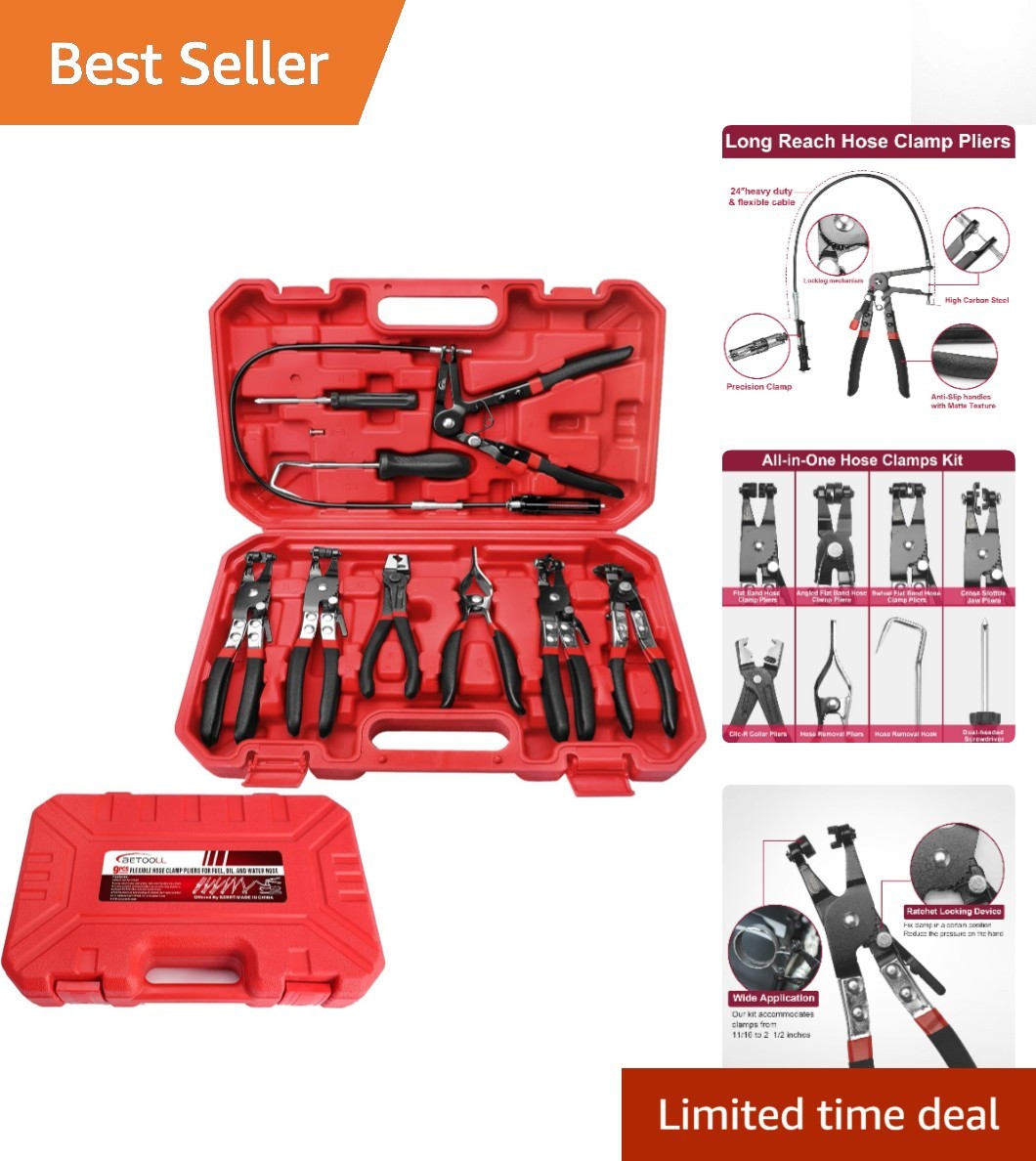 Versatile 9pc Hose Clamp Pliers Set – Ideal for Automotive Repairs & Maintenance
