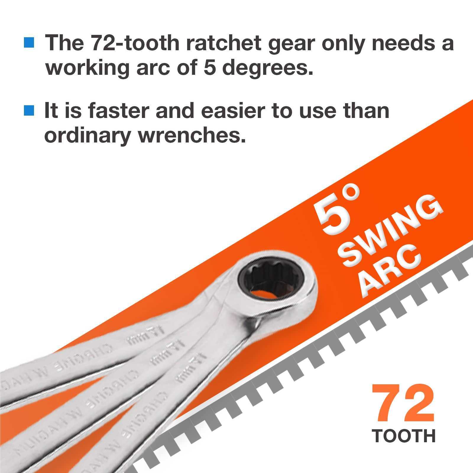 7PC Ratchet Combination Wrench Kit 8mm-19mm Chrome Vanadium Steel Fixed Spanners