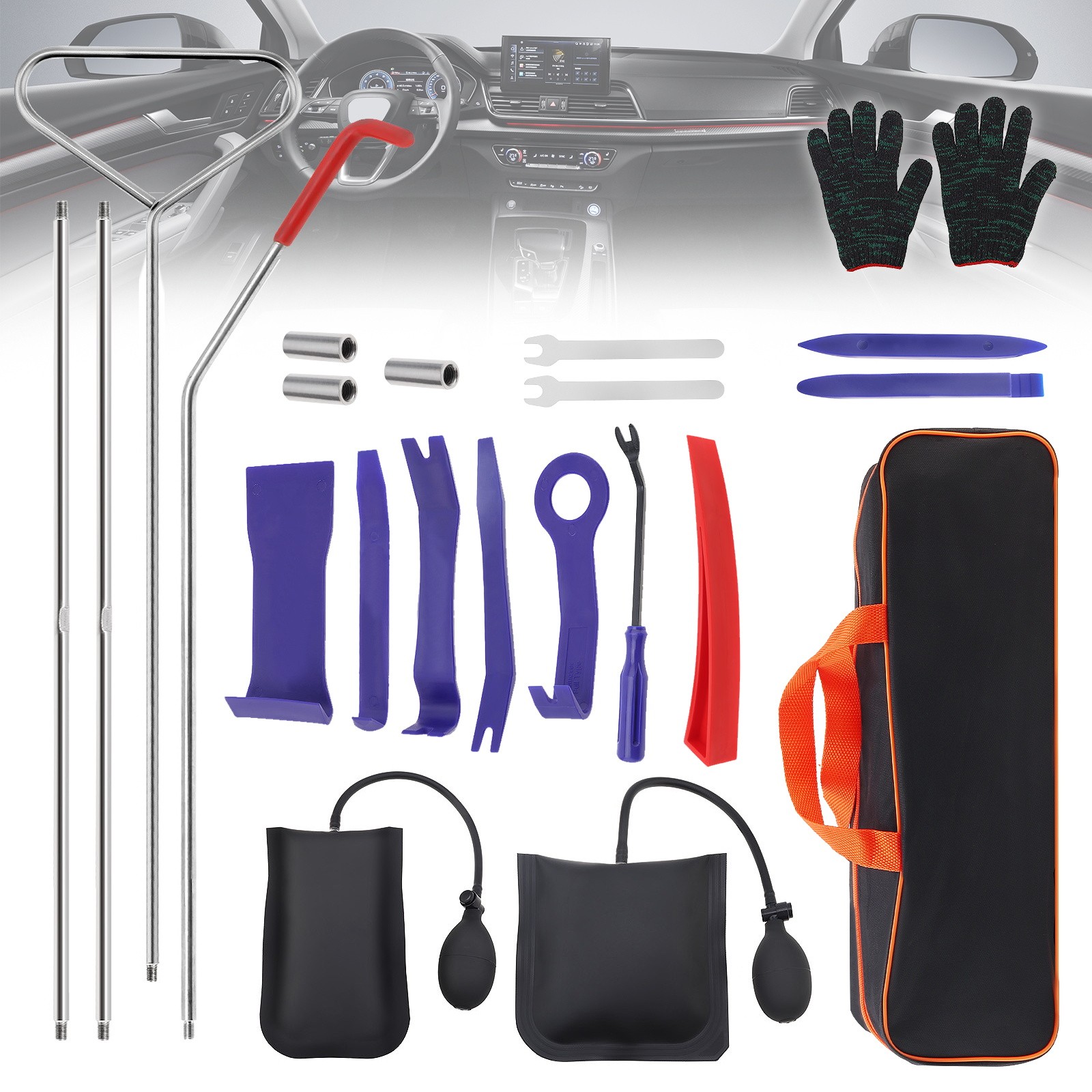 24pcs Car Kit Long Reach Tool L-out Kit Repair Car Windows, Door,Decoration