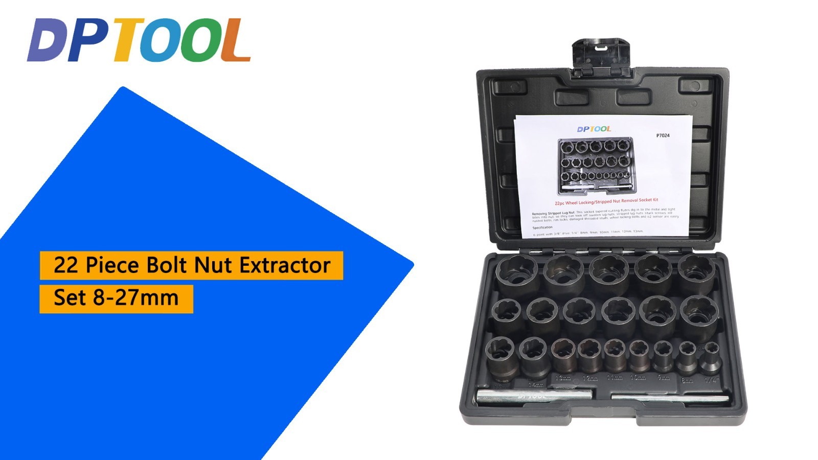 22-Piece Lug Nut Extractor Set, Impact Socket Tool for Damaged & Stripped Nuts