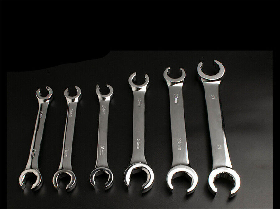 6Pcs 6mm-19mm Metric Flare Nut Spanners Wrench Kit For Gas Brake AC Diesel Lines
