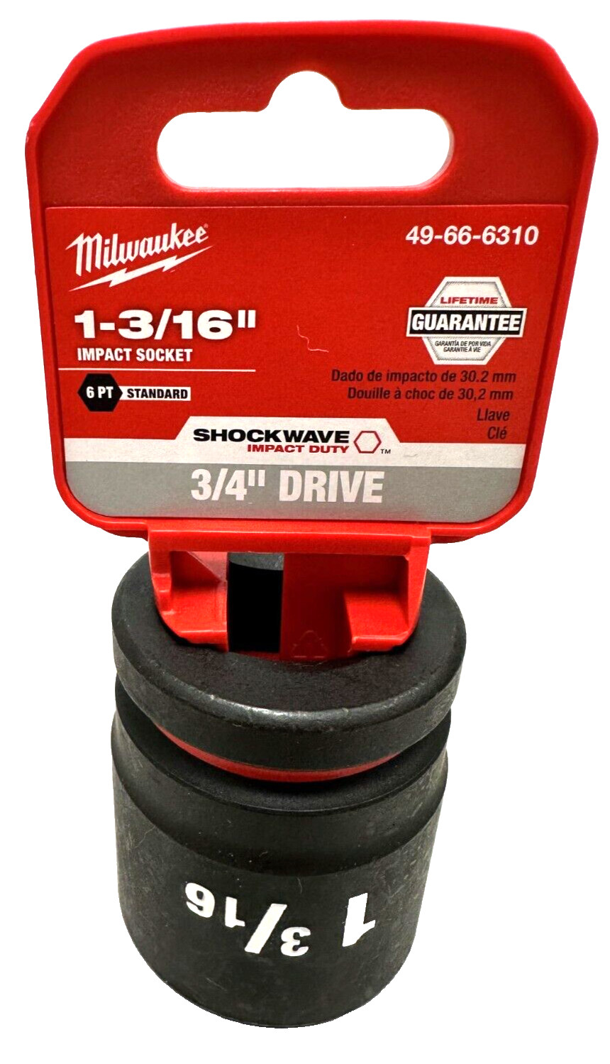 Milwaukee 49-66-6310 3/4″ Drive Standard Length Impact Socket 1-3/16″ 6 Point