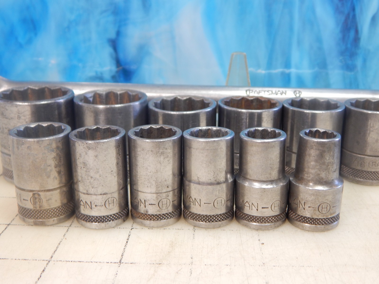 Vintage 1940’s Craftsman 1/2″ Dr. 16pc Socket Set, Breaker Bar, ALL -H- Series