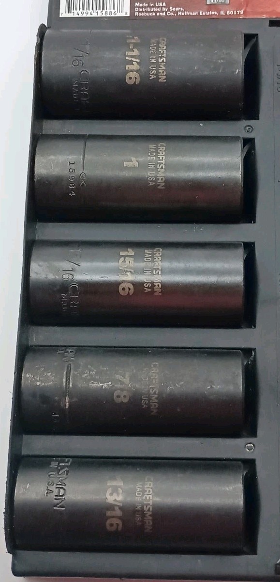 CRAFTSMAN Deep Impact Socket Set 1/2″ Drive 6-Point 9-15886 USA Made 12 Piece