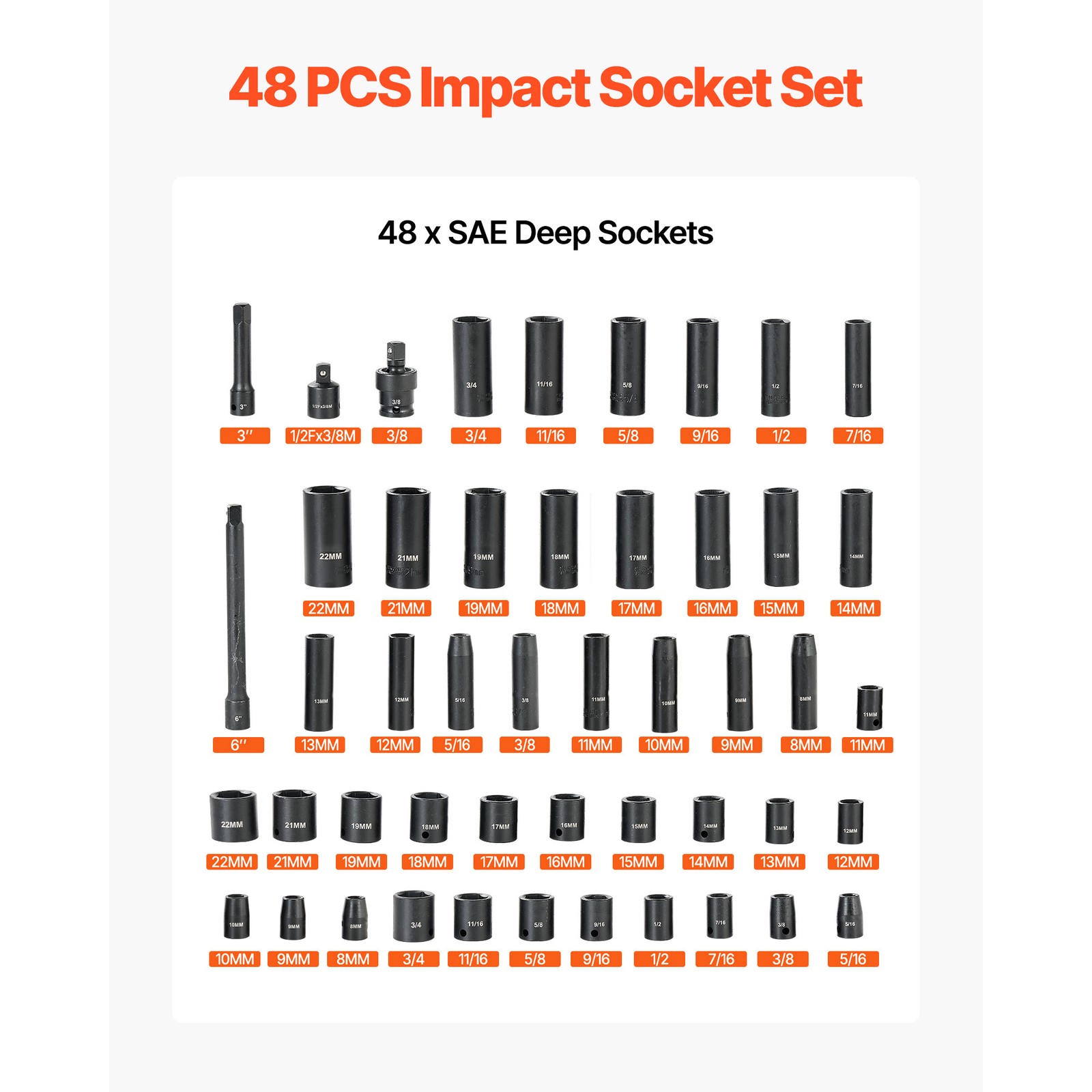 Uimoso 48-Piece 3/8″ Drive Impact Socket Set with Storage Case
