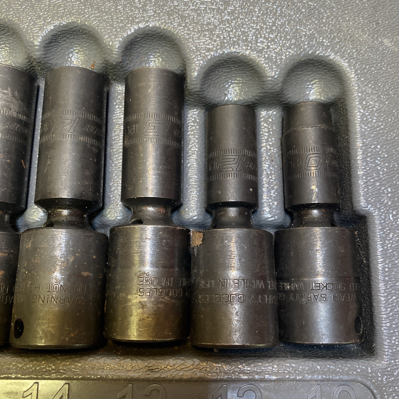 Snap-On 7 pc 3/8” Drive 6pt Deep Impact Swivel Socket Set In Tray