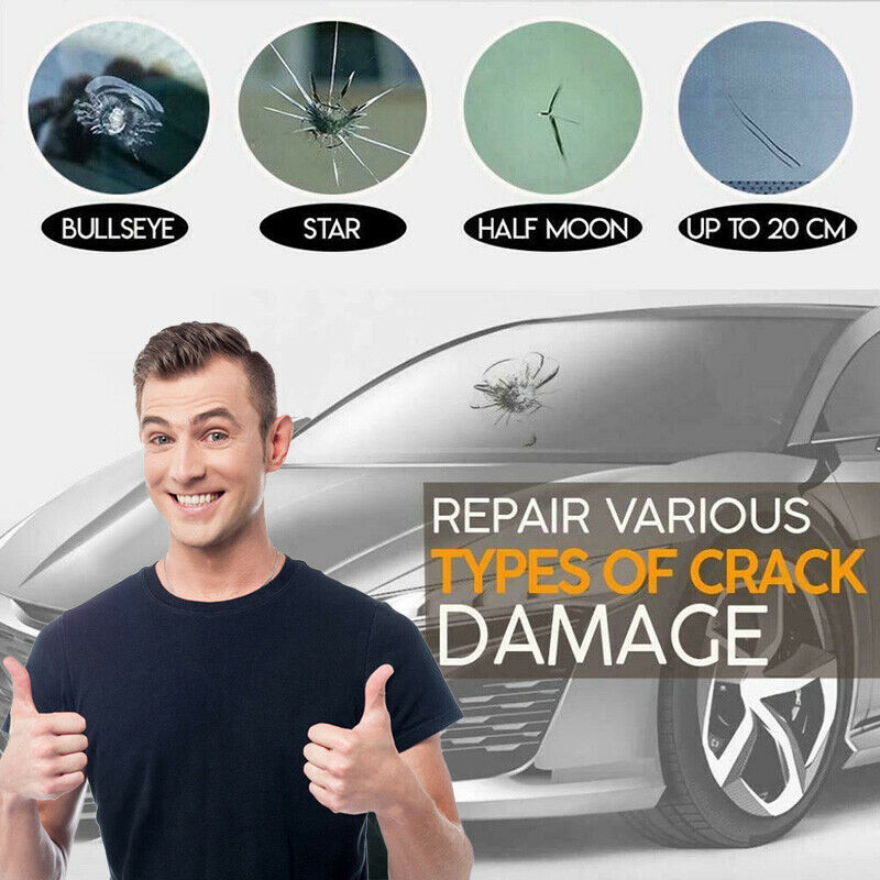 Car Window Cracks Gone Glass Repair Fluid Windshield Repair Kit-5PCS Black/White