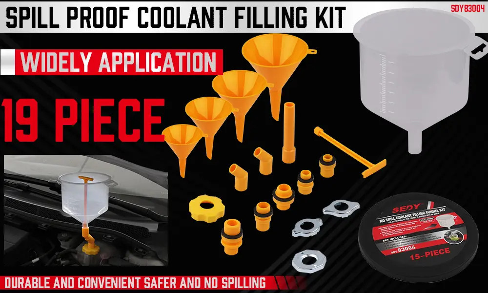HORUSDY Spill Proof Radiator Coolant Filling Funnel Kit Car Auto Fluid Cooling S
