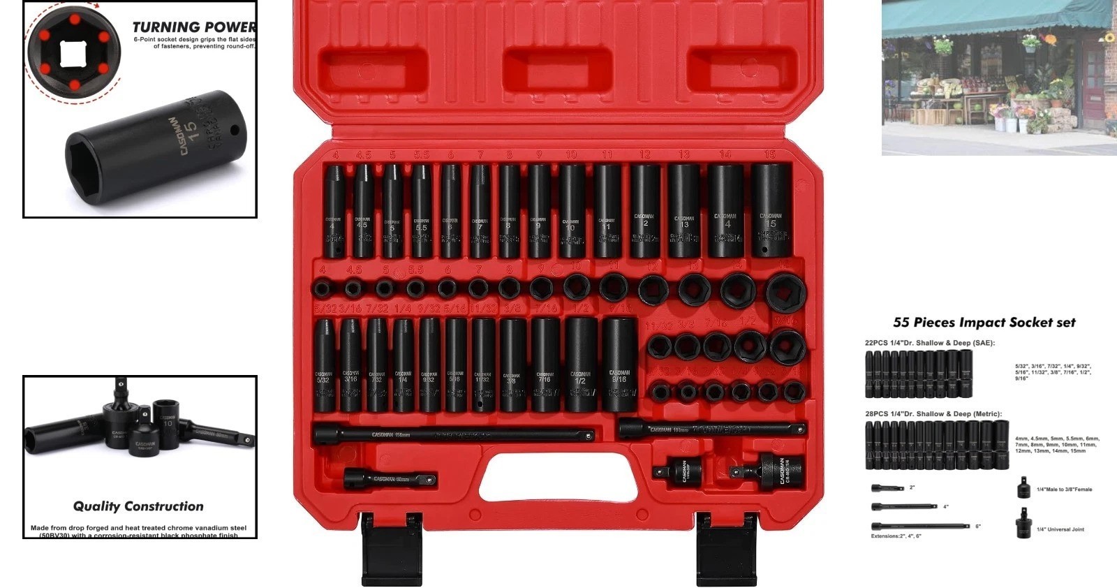 55PC 1/4-Inch Drive Impact Socket Set – Chrome Vanadium & Deep/Shallow