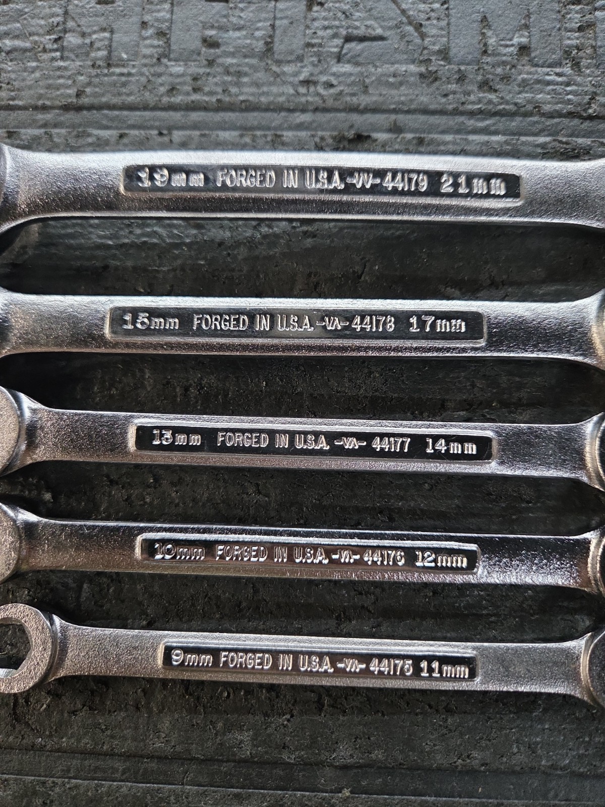 Sears Craftsman USA 5Pc METRIC Flare Nut Line Wrench Set -VA 9-17, 19, 21mm