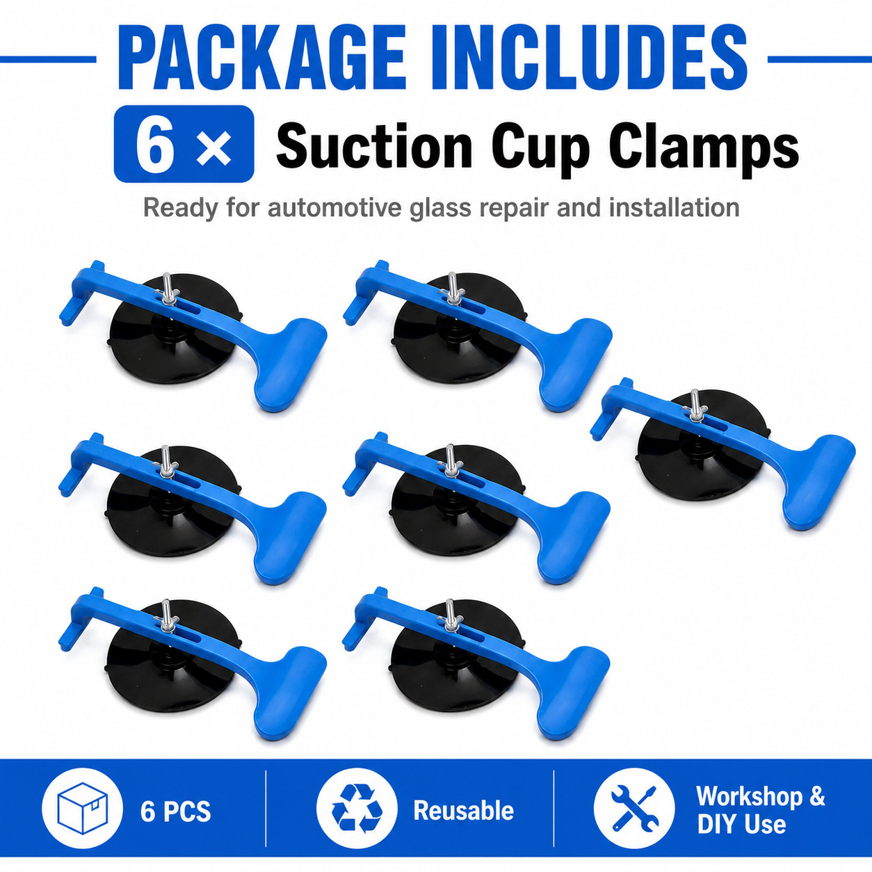 6PCS Suction Cup Clamp Kit for Car Windshield Glass Holder Repair Installation