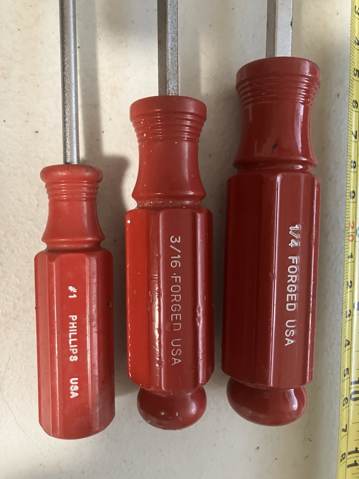 Vintage Craftsman 3 pc Phillips & Flat head Screwdrivers Solid Red Lot 41053 F