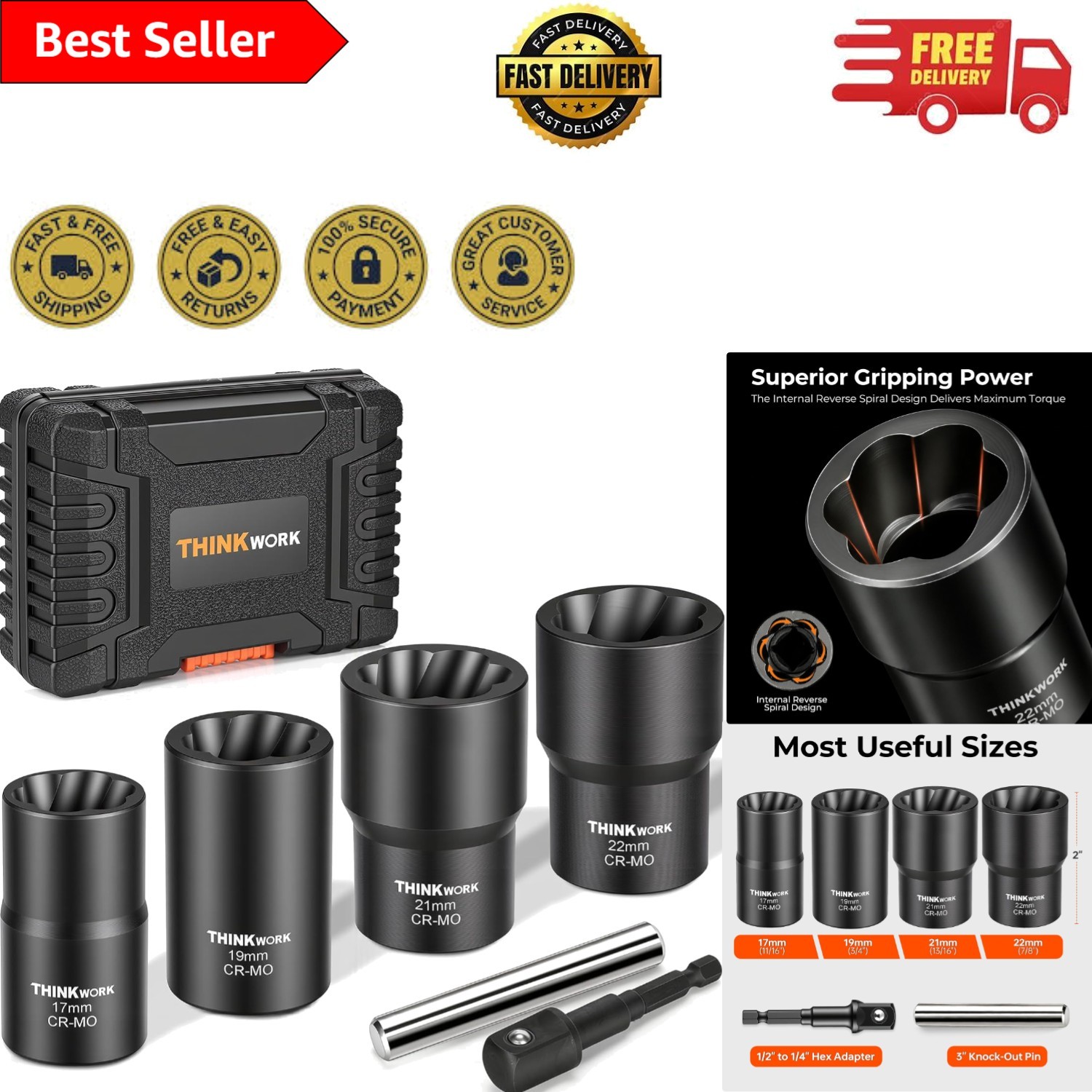 Versatile 6-Piece Bolt Extractor Kit – Stripped Nut Remover with Storage Case