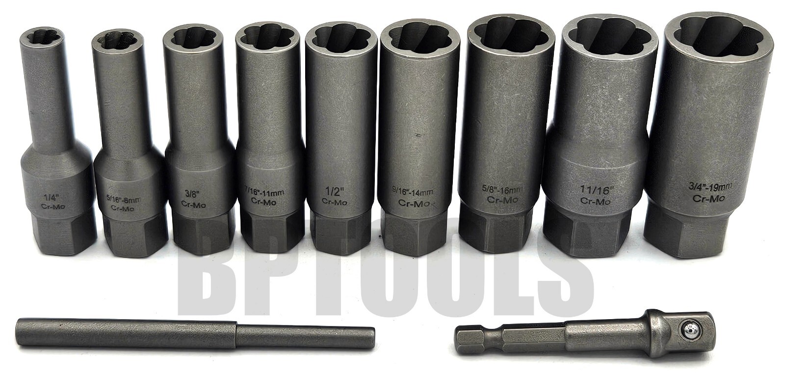11pc 3/8″ DR. Spiral Deep Bolt Lug Nut Extractor Set Twist Socket Stud Nut CR-MO