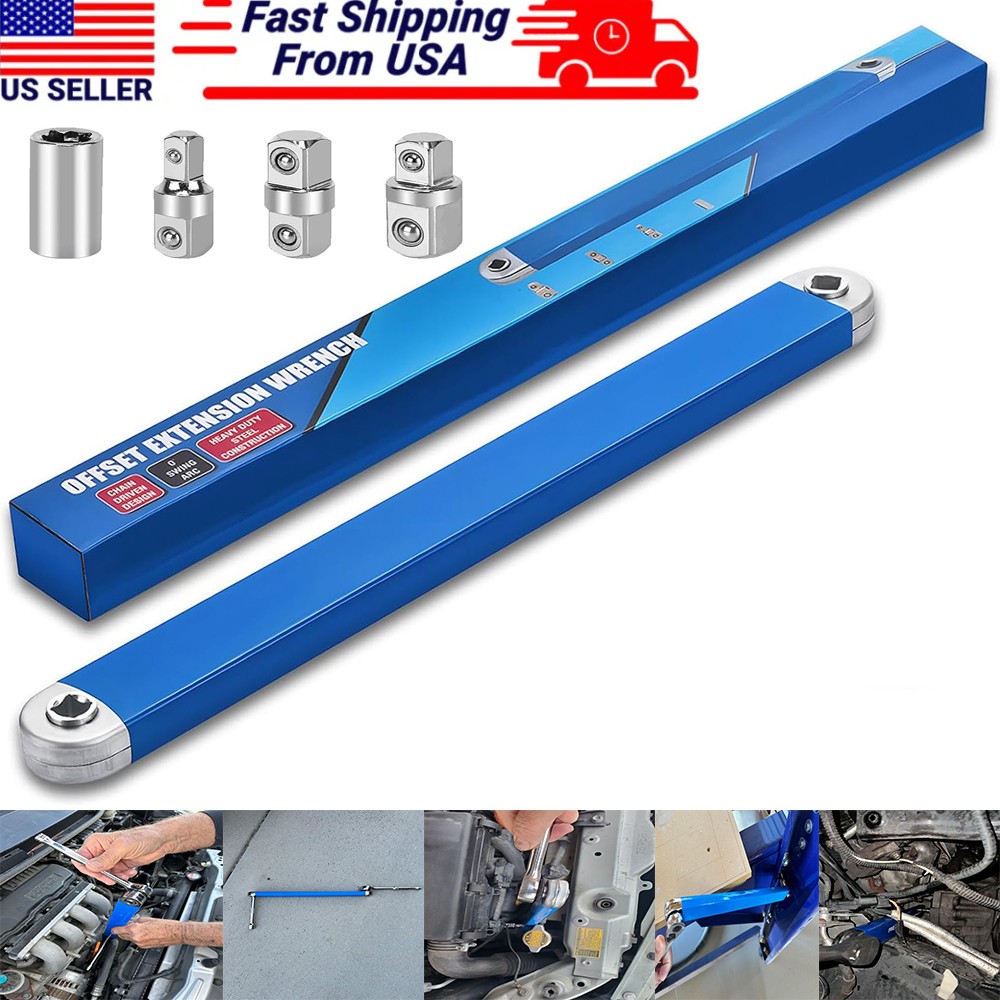 Offset Extension Wrench Set Ratchet Spanner Wrench with 4 Extender Adapter NEW