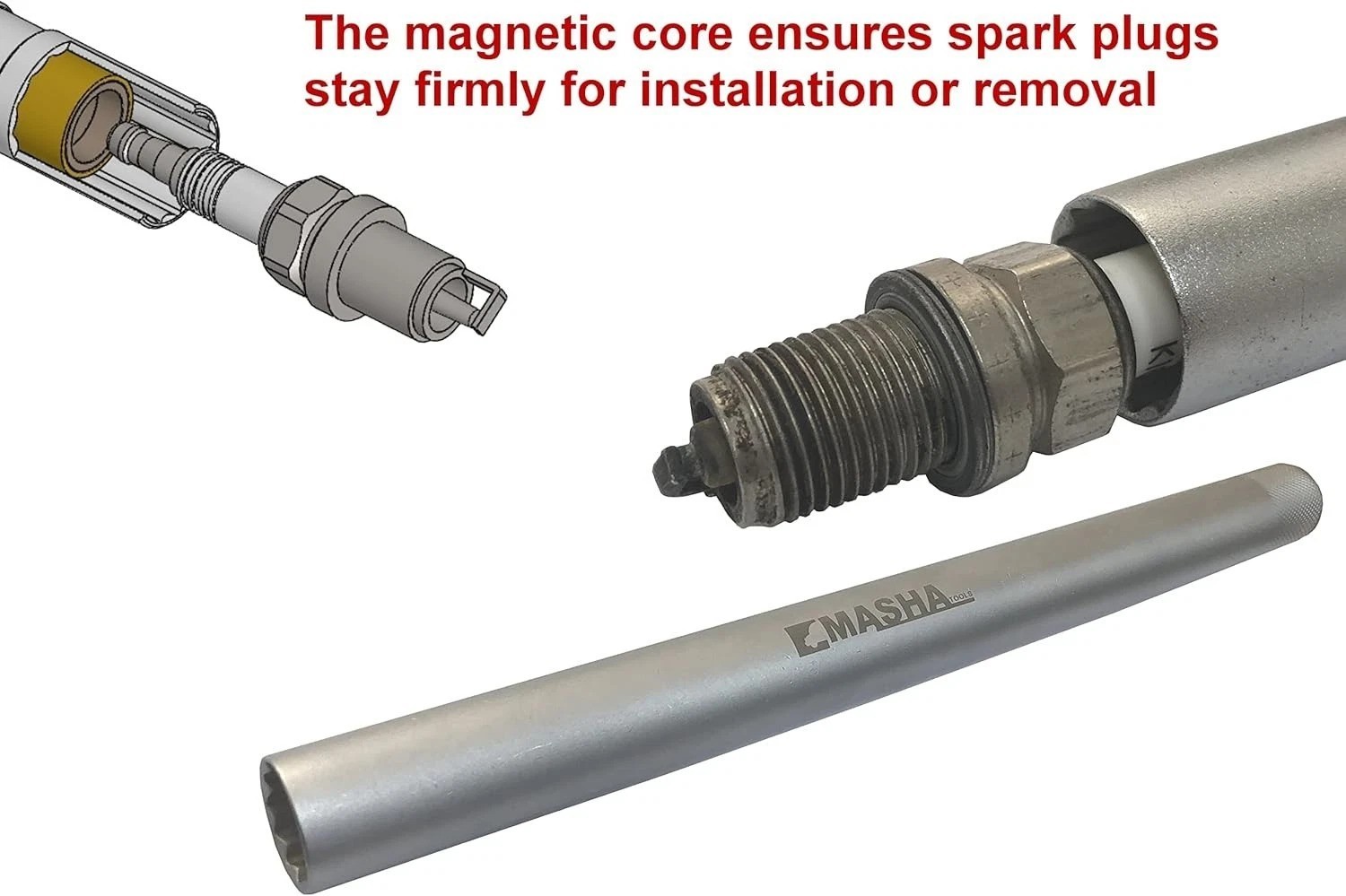 3/8 Inch Driver Magnetic Thin Wall 16 mm Spark Plug Socket 12PT 10 Inch Extra…