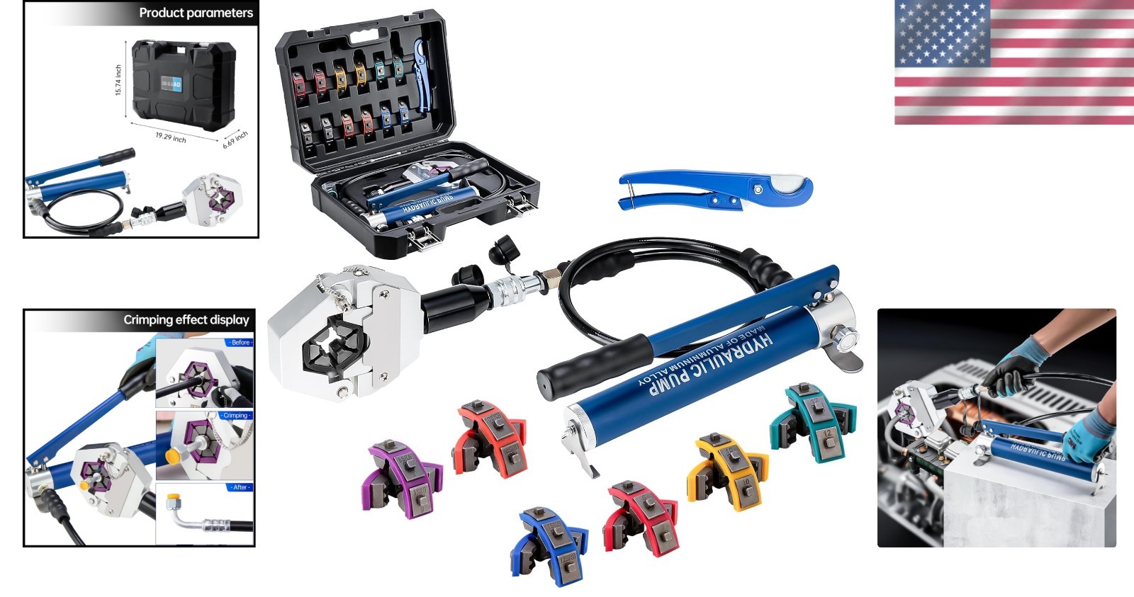 Hydraulic Hose Crimper Kit with Manual Pump for Efficient A/C Repairs – 71500