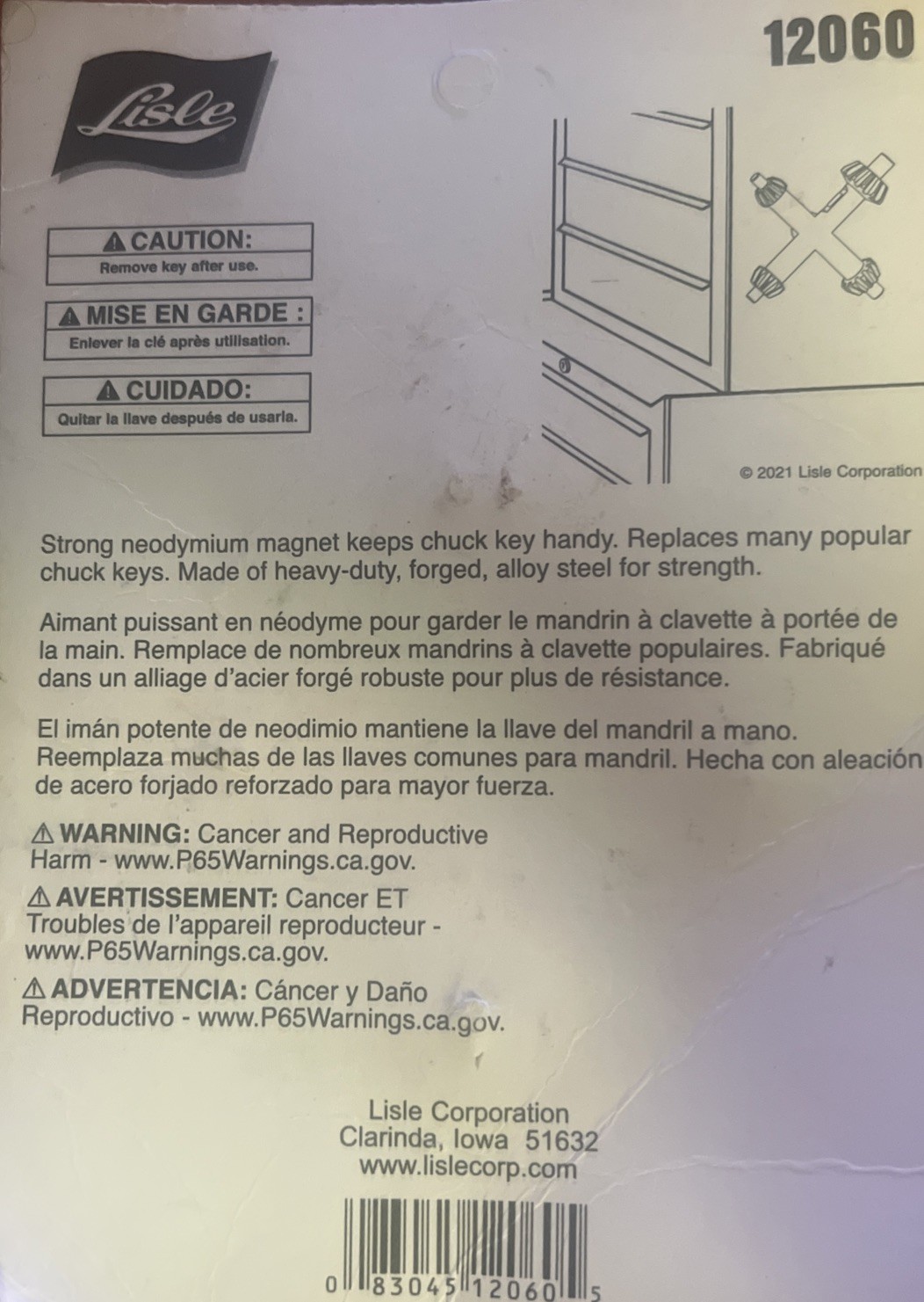 MAGNETIC MASTER CHUCK KEY LARGE 4 SIZES LISLE TOOLS 12060