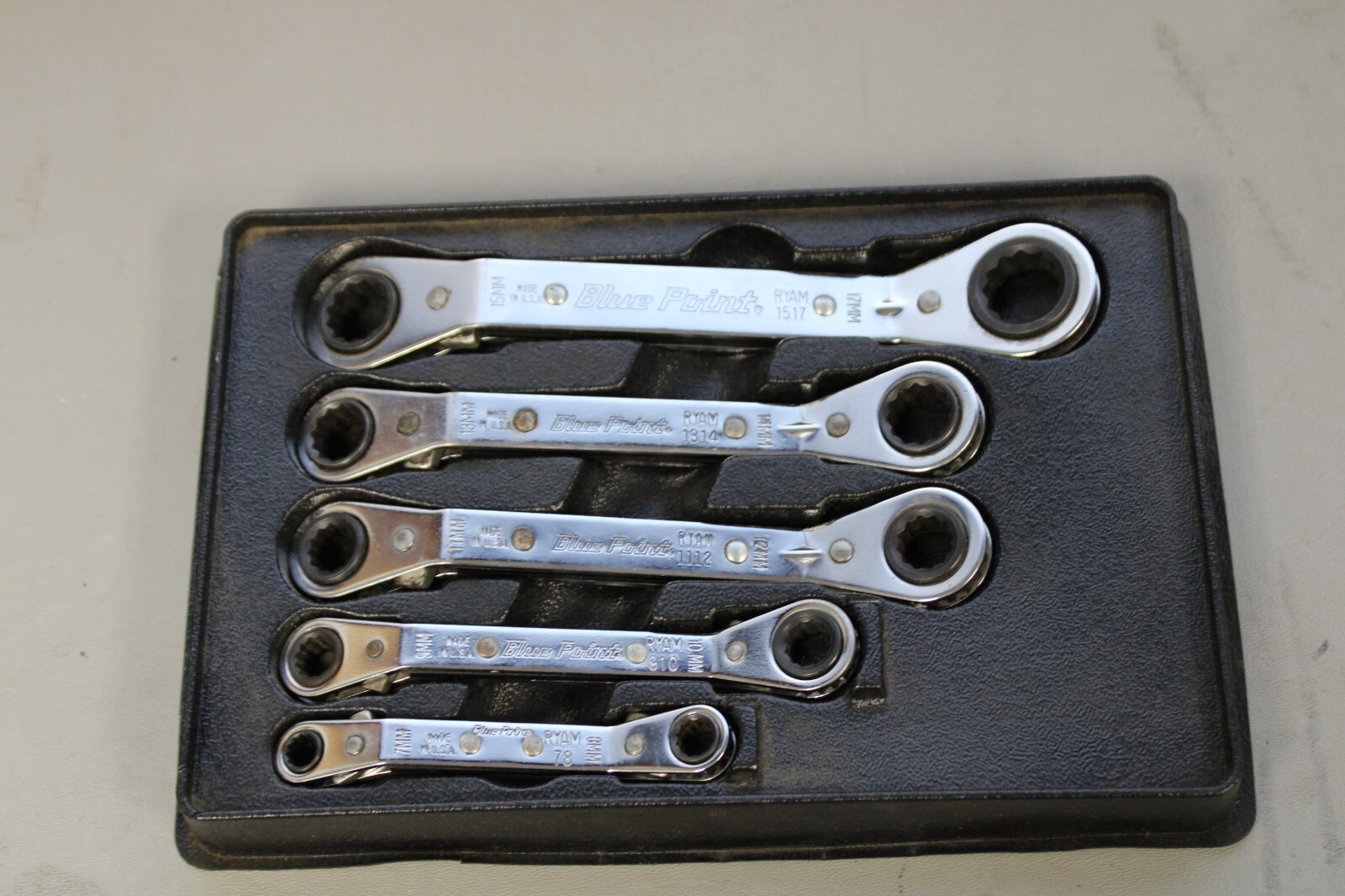 NICE! Blue-Point 5pc Metric 7-17mm 25° Offset Ratcheting Box Wrench Set RBYAM605