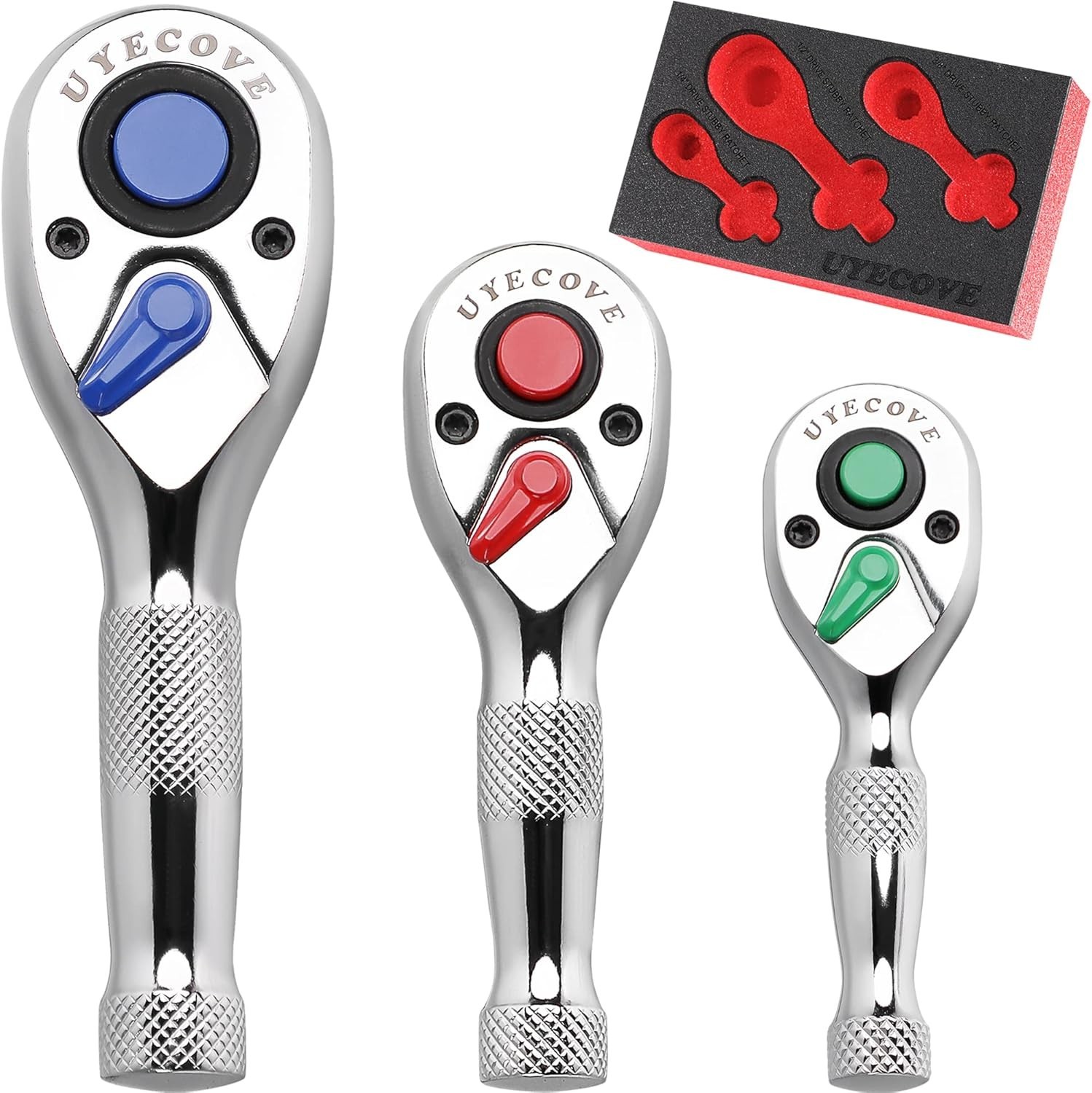 Ratchet Set 3PCs-1/4 Drive Ratchet, 3/8″ Drive Ratchet, 1/2″ Drive Ratchet, R…