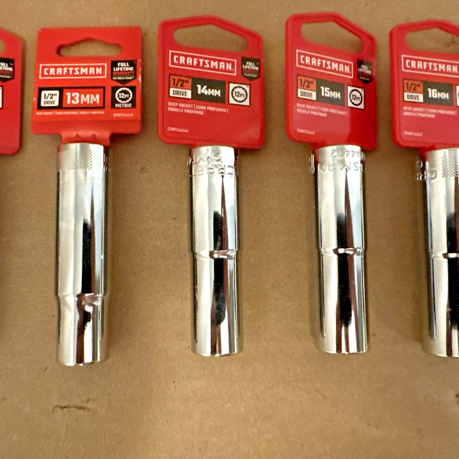 Craftsman 1/2 Drive 11mm, 13 mm, 14 mm, 15mm 16mm Deep Well Lot of 5 Five NOS