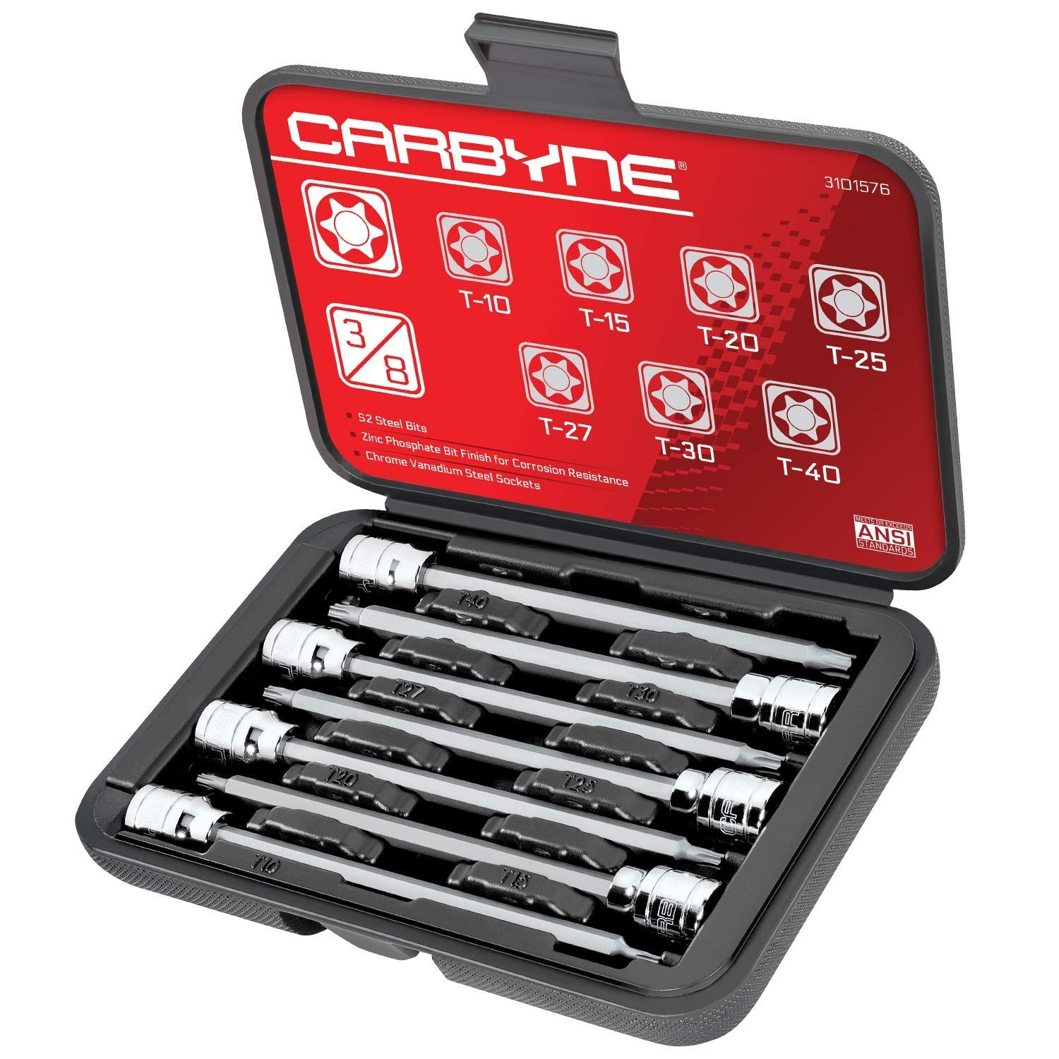 7-Piece Extra Long Torx Bit Socket Set T10-T40, 3/8″ Drive, S2 Steel, Durable Ca