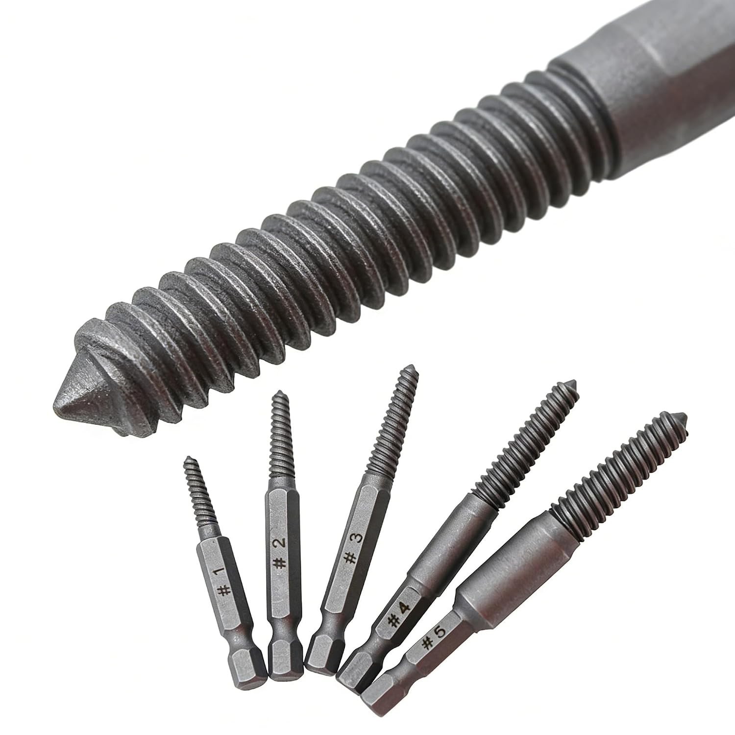 Extractor Tornillos Rotos 1/4″ Remover Pernos Dañados Barridos Acero HSS 10 PCS