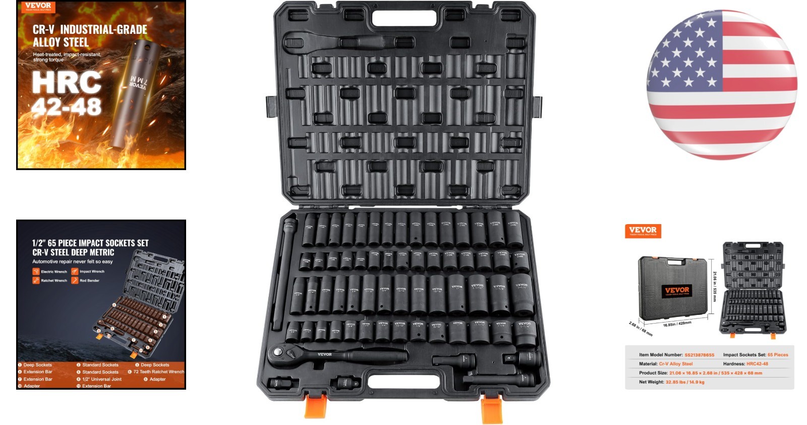 Complete 65-Piece Impact Socket Set with Easy Markings – Ideal for Auto Repairs