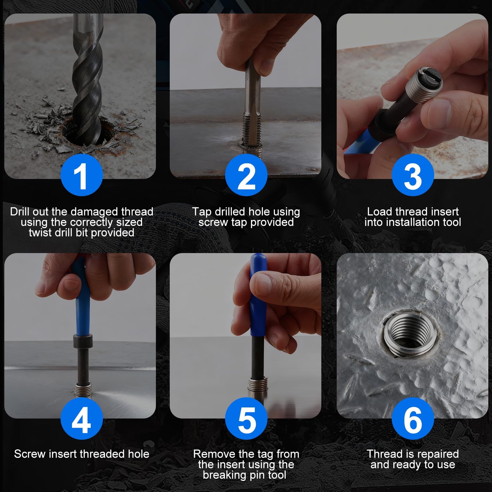 Thread Repair Kit 1/420 Inch SAE Helicoil Rethreading Tool Insert Set HSS Drill