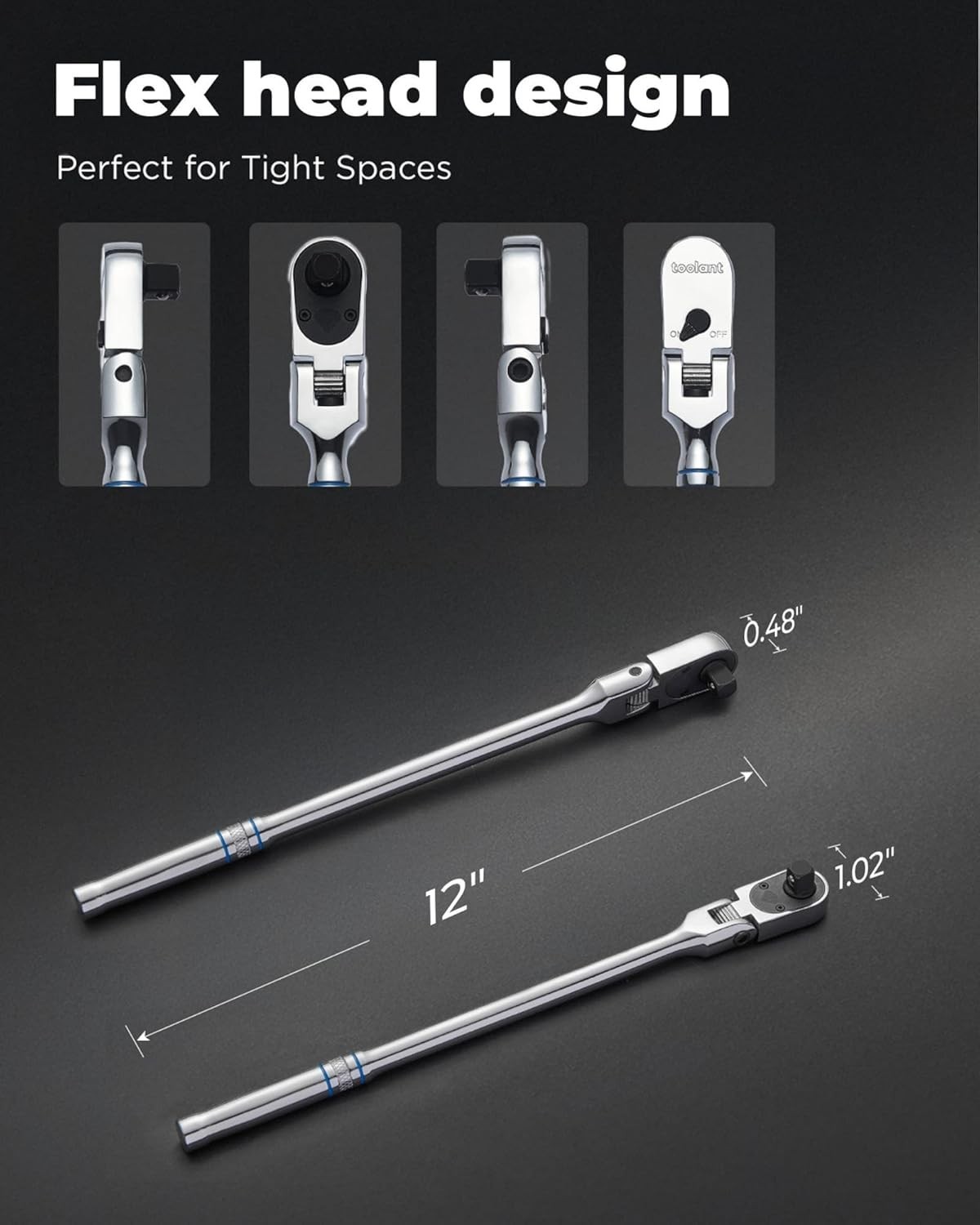 3/8″ Drive Flex Head Ratchet Wrenches, 90 Tooth Compact Flex Head Socket Ratc…
