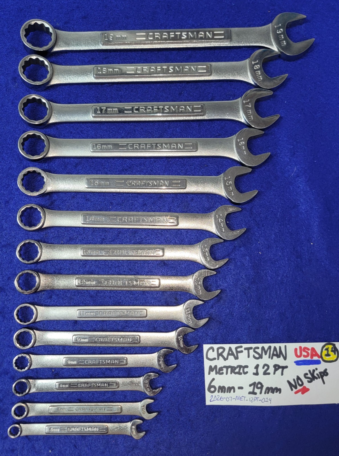 CRAFTSMAN 12pt METRIC Combination Wrench Set 6mm-19m NO Skips (14-pieces) USA