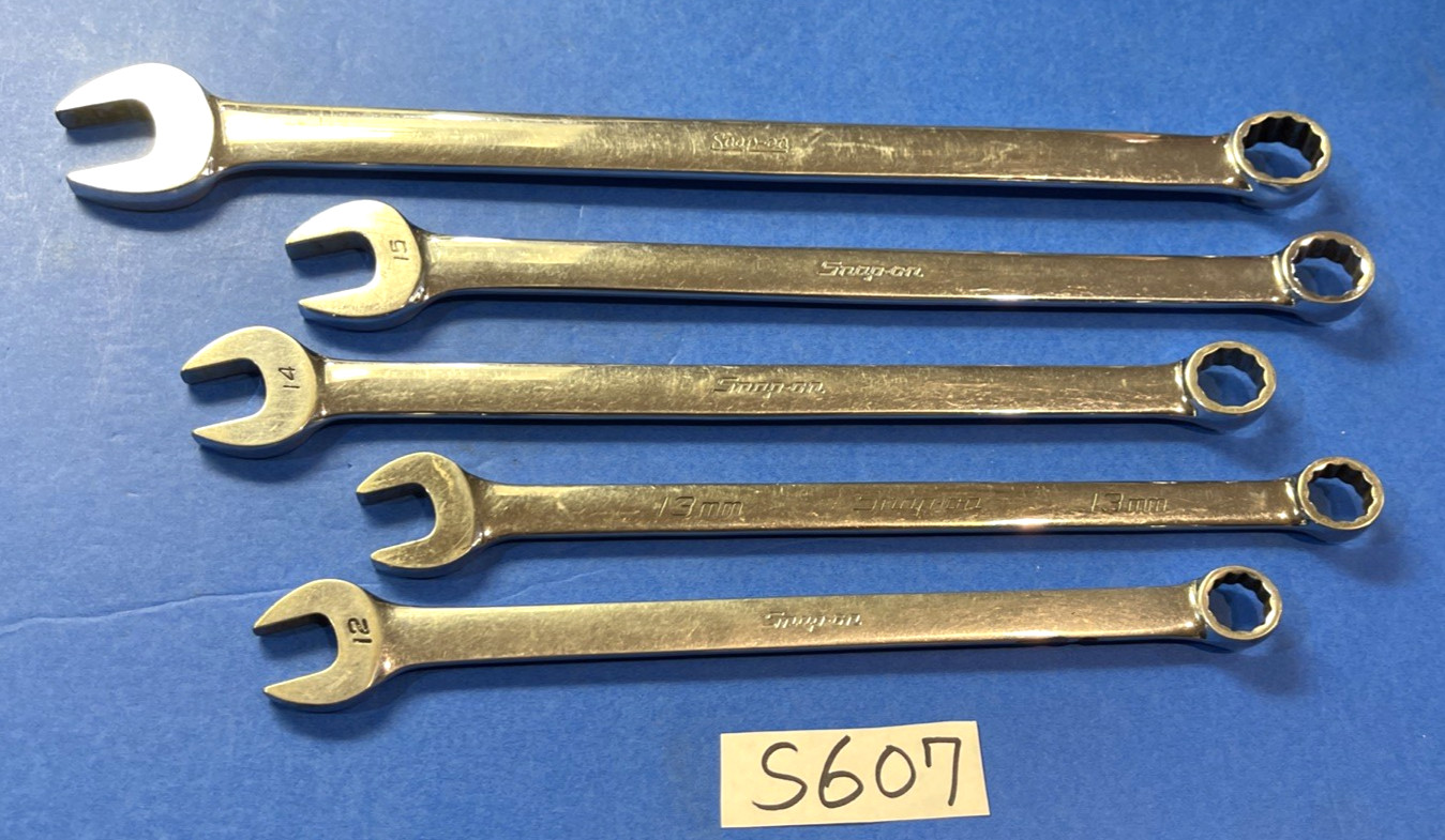 SNAP-ON TOOLS 5 PIECE METRIC EXTRA LONG COMBINATION WRENCHES 12mm 13, 14, 15, 18