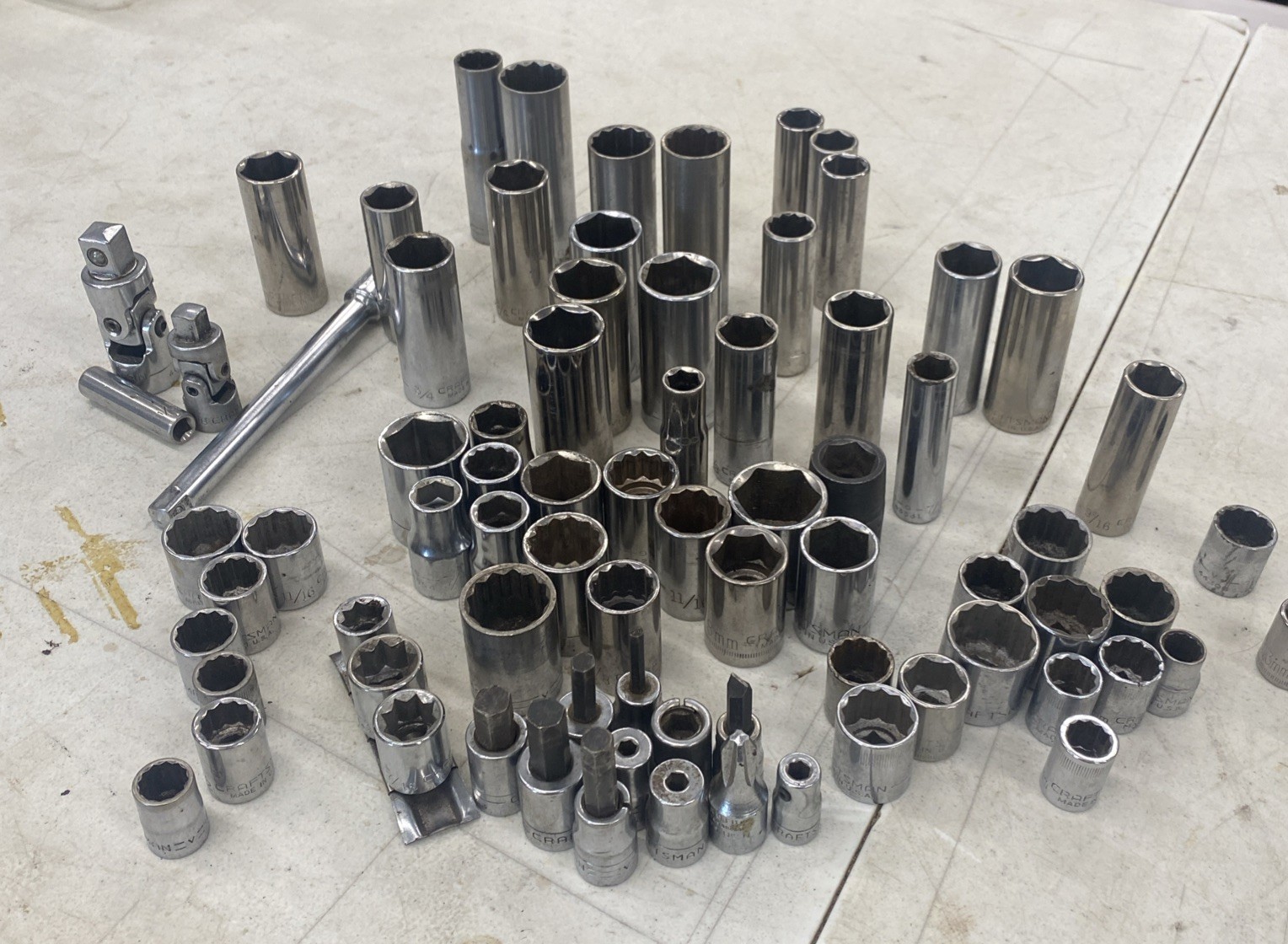70+ pc. Lot Vintage Craftsman USA 1/4, 3/8 & 1/2 inch Drive Deep Sockets, M0899
