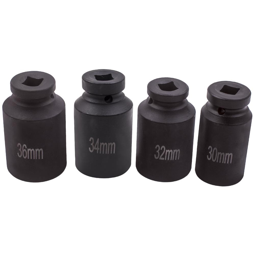 12 Point 1/2» Drive Deep Spindle Axle Nut Socket Set 30mm 32mm 34mm 36mm