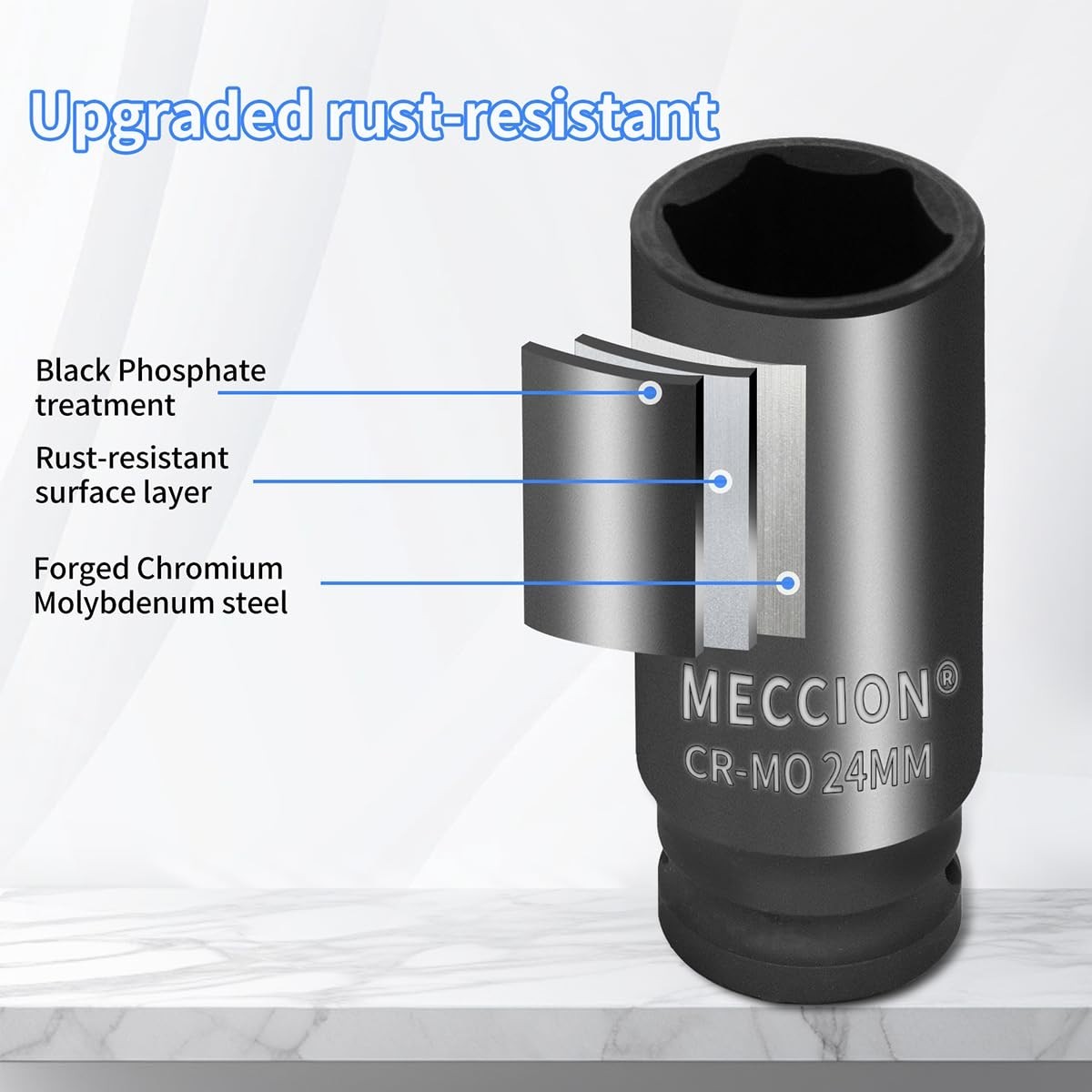1/2″ Drive 50mm Metric Deep Impact Socket, 6 Point Cr-Mo, 78mm Length, Durable T