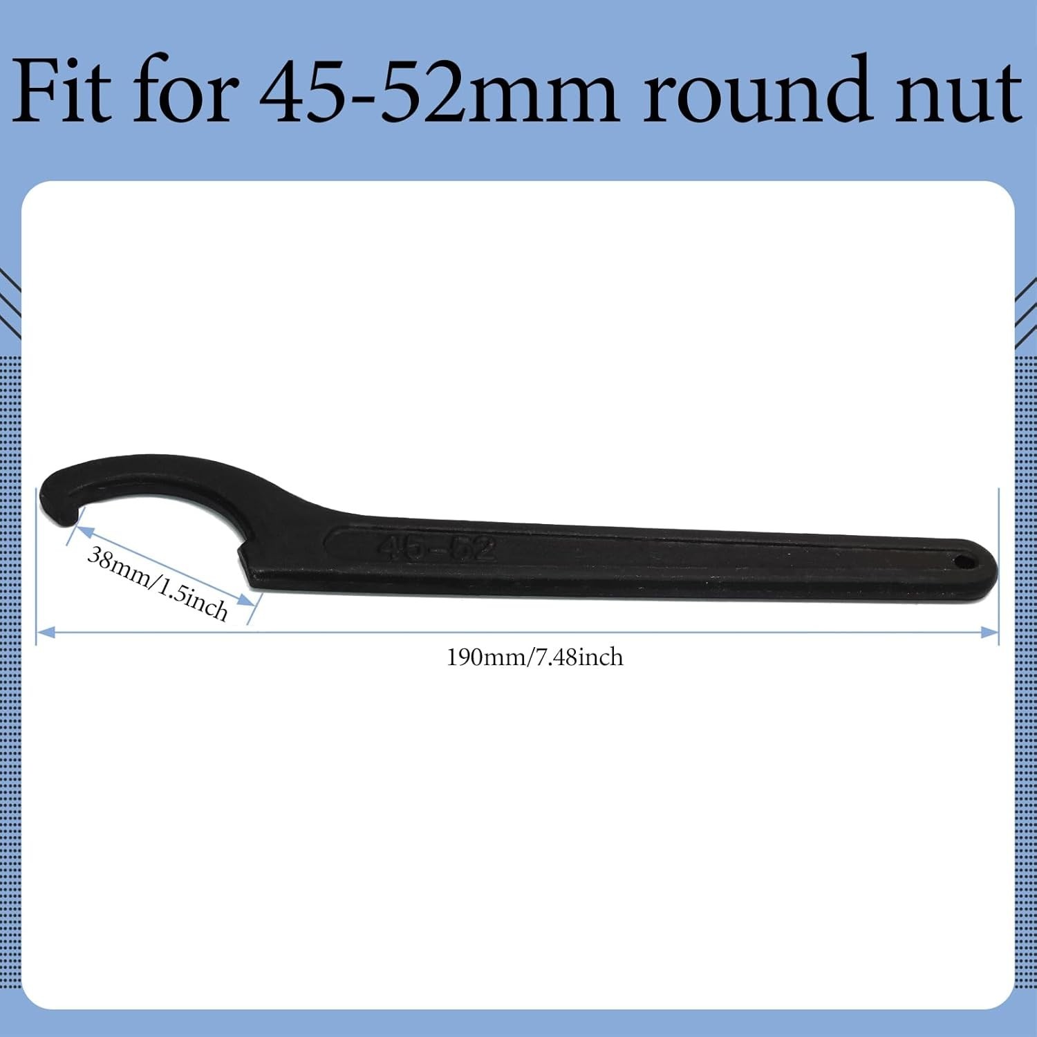 Durable Black C Hook Spanner Wrench with 7.48-Inch Length for Efficient Torque