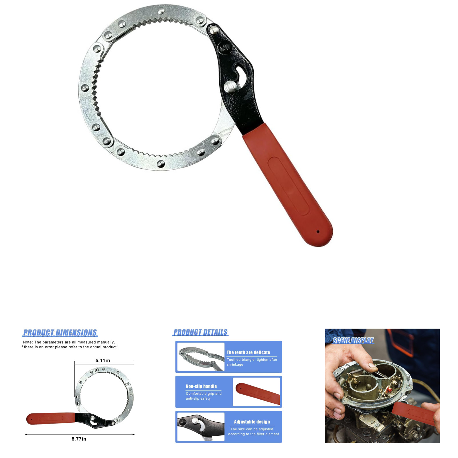 Adjustable Car Oil Filter Wrench, Heavy-Duty Metal Removal Tool for 70-90mm