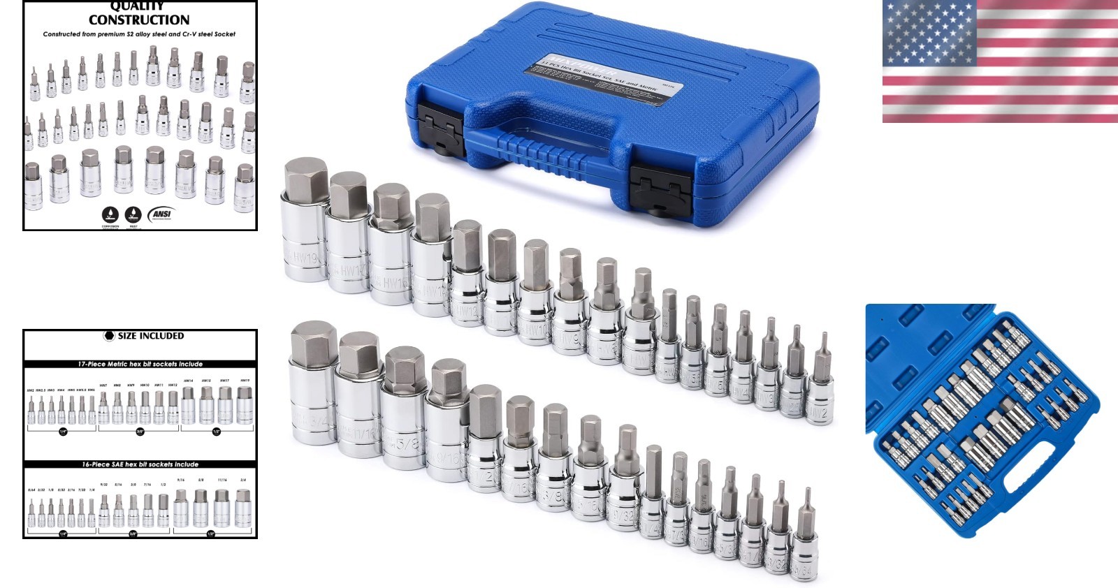 33-Piece Master Hex Bit Socket Set, S2 Steel, SAE/Metric