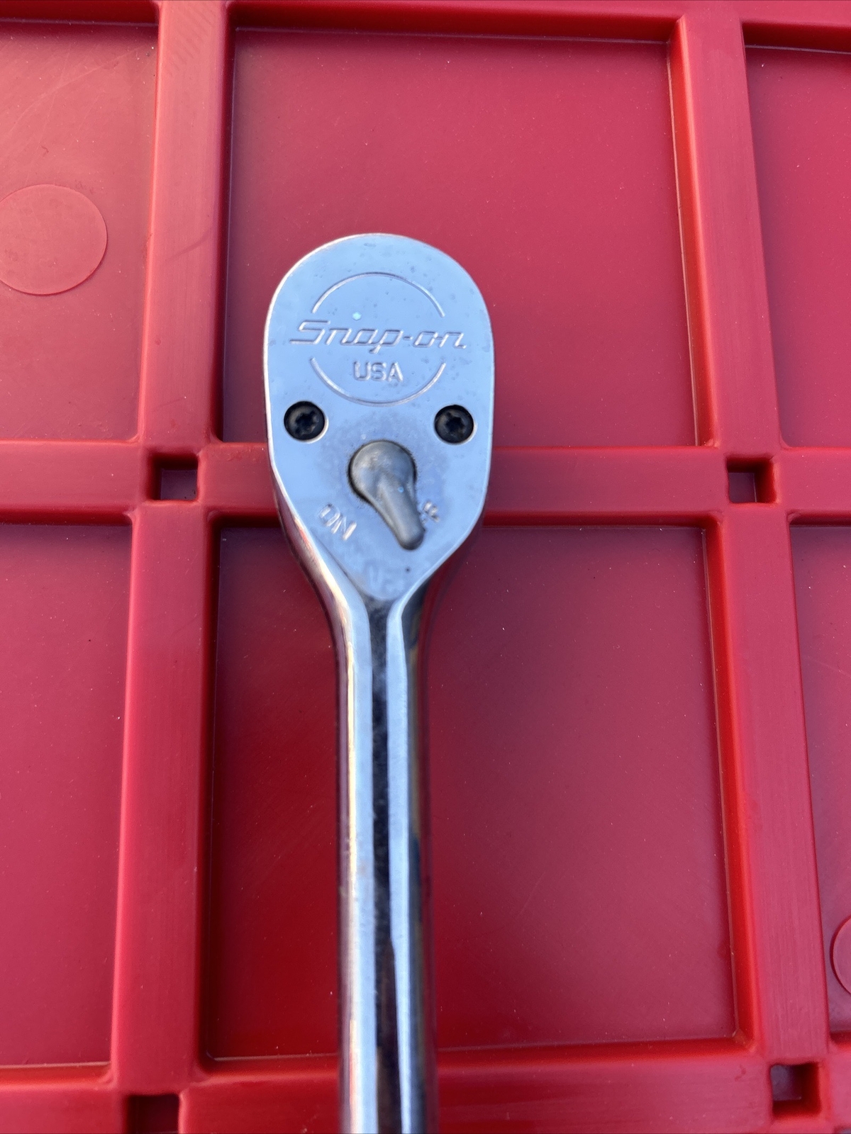 SnapOn FHL936A Chrome 3/8″dr Ratchet Wrench 12.5″L Soft Red Handle USA Good 8/10